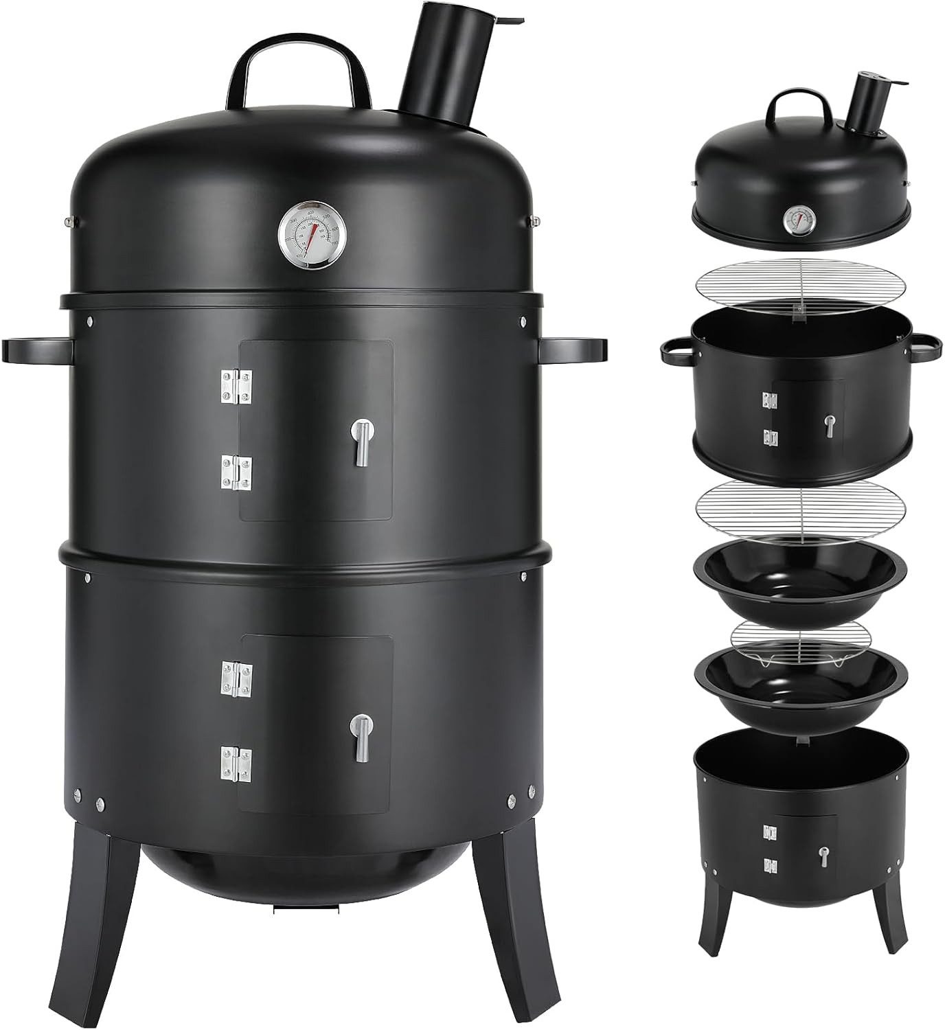 TLGREEN Smoker Räucherofen, 3 in 1 Smoker Grill, Holzkohlegrill, Räuchertonne Räuchergrill Watersmoker, Ø44,5x80 cm