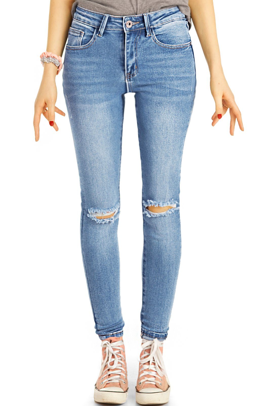 be styled Destroyed-Jeans Medium Waist Röhrenjeans, destroyed Skinny Hosen - Damen - j17f-1 5-Pocket-Style, mit Stretch-Anteil
