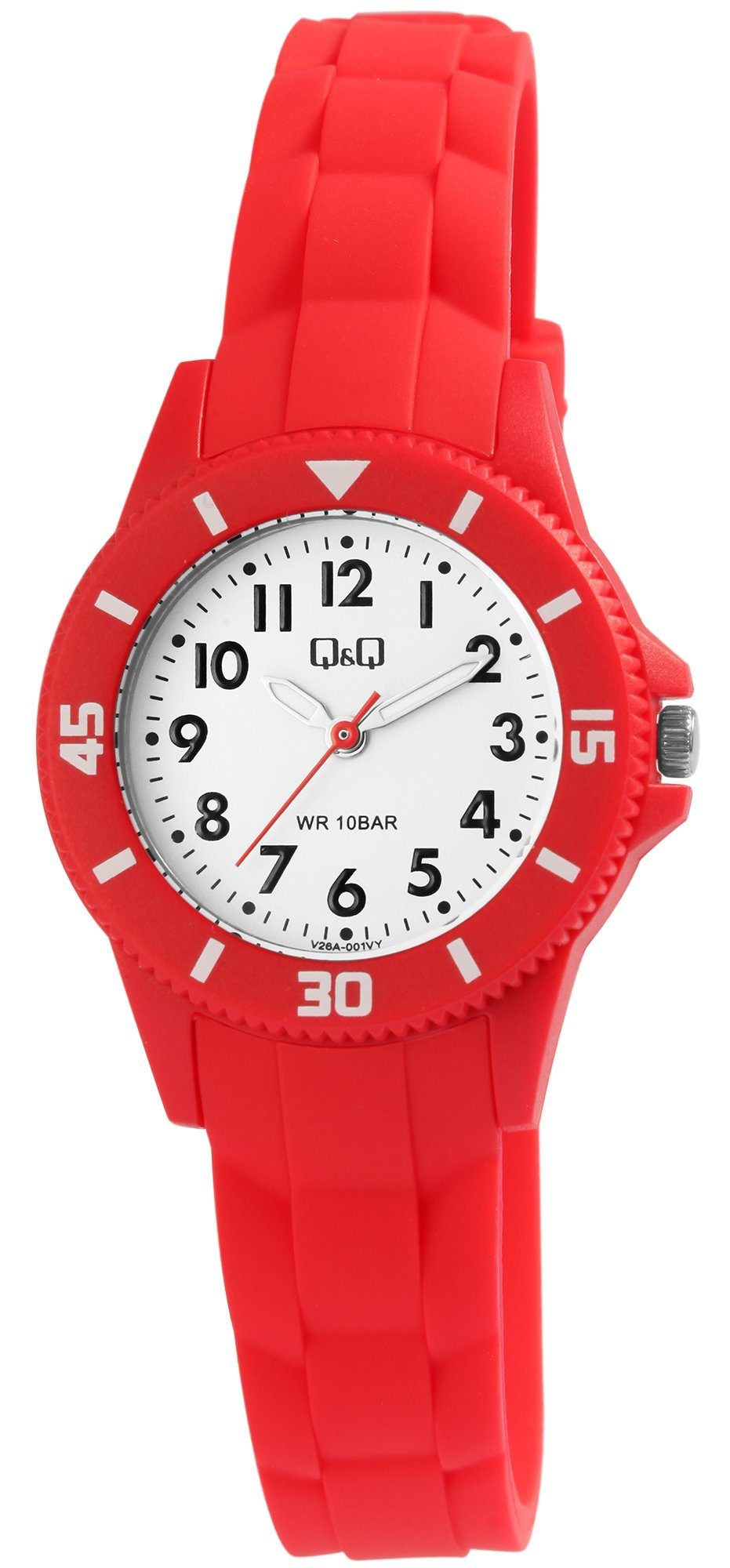 Q&Q Quarzuhr analoge Kinderuhr mit Silikonarmband 10 Bar wasserdicht V26A-00