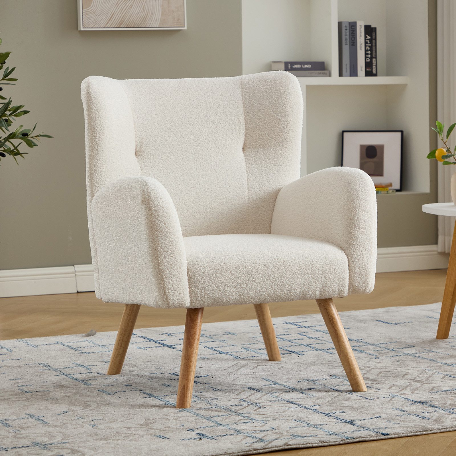 CANMOV Relaxsessel Ohrensessel mit rutschfesten Fußkappen, Einzelsessel, Einzelsessel Wohnzimmer, Lesesessel mit Holzbeinen