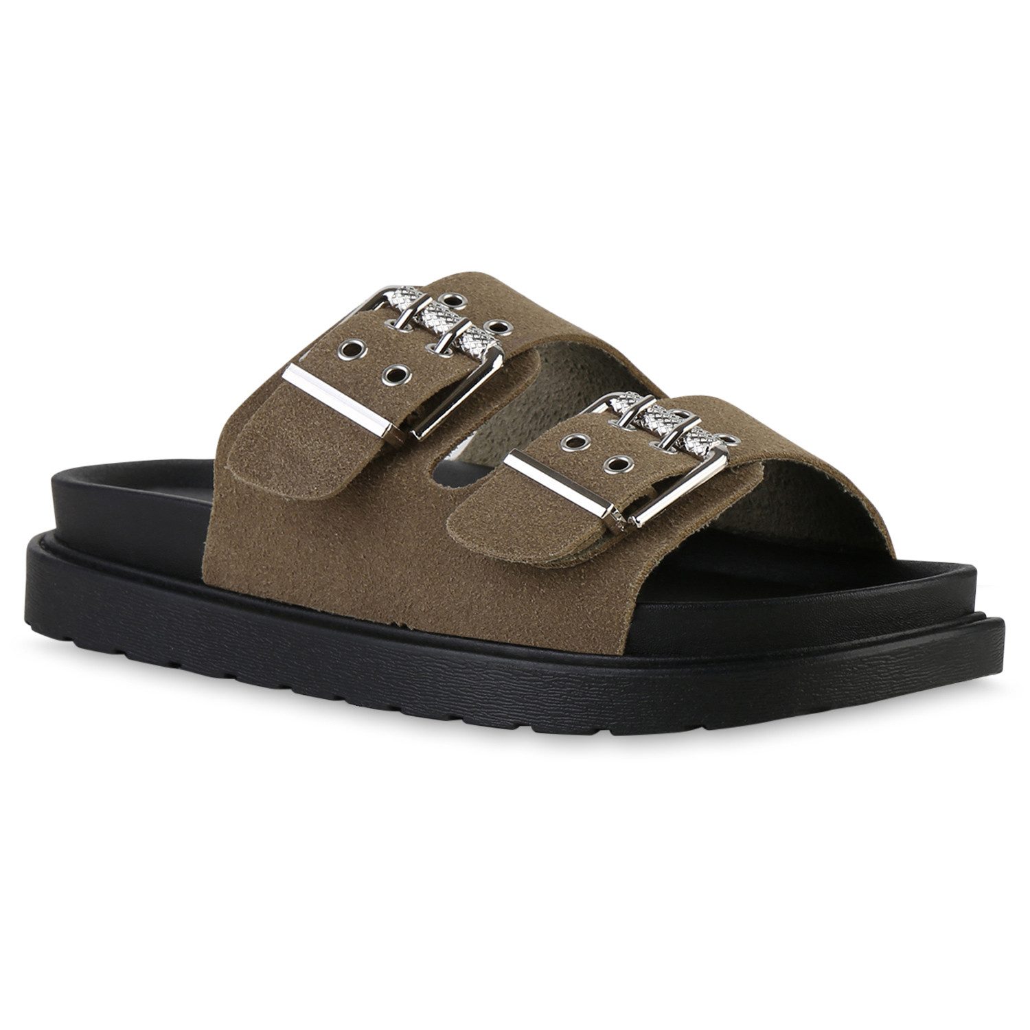 VAN HILL 841735 Sandalette Damen Pantoletten Sandaletten Schnallen Profil-Sohle