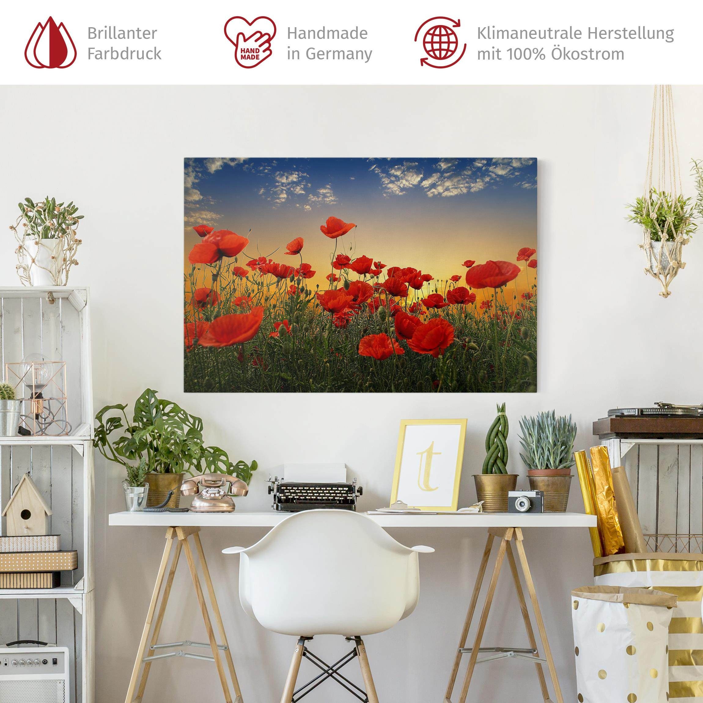 Bilderdepot24 Leinwandbild Blumen Modern Mohnblumenfeld Sonnenuntergang günstig online kaufen
