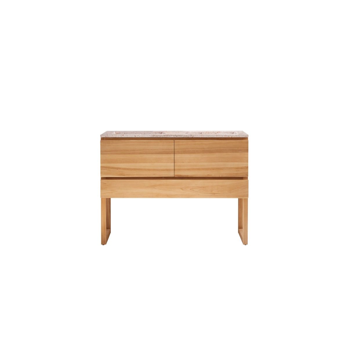 Tikamoon Waschtisch Badezimmermöbel Edgar aus massivem Teakholz und Premium-Terrazzo Rosa