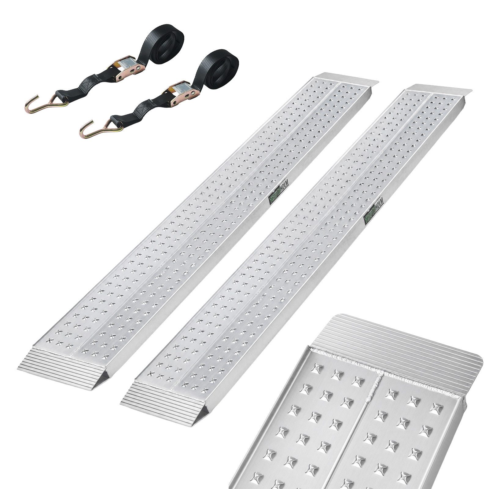 TRUTZHOLM Auffahrrampe Alu 200 x 28 cm 540 kg gelocht starr Verladerampen Motorradrampen (2er Set, 2-St., Inkl. 2x Spanngurt), Hohe Traglast, robuste Konstruktion, perforierte Lauffläche