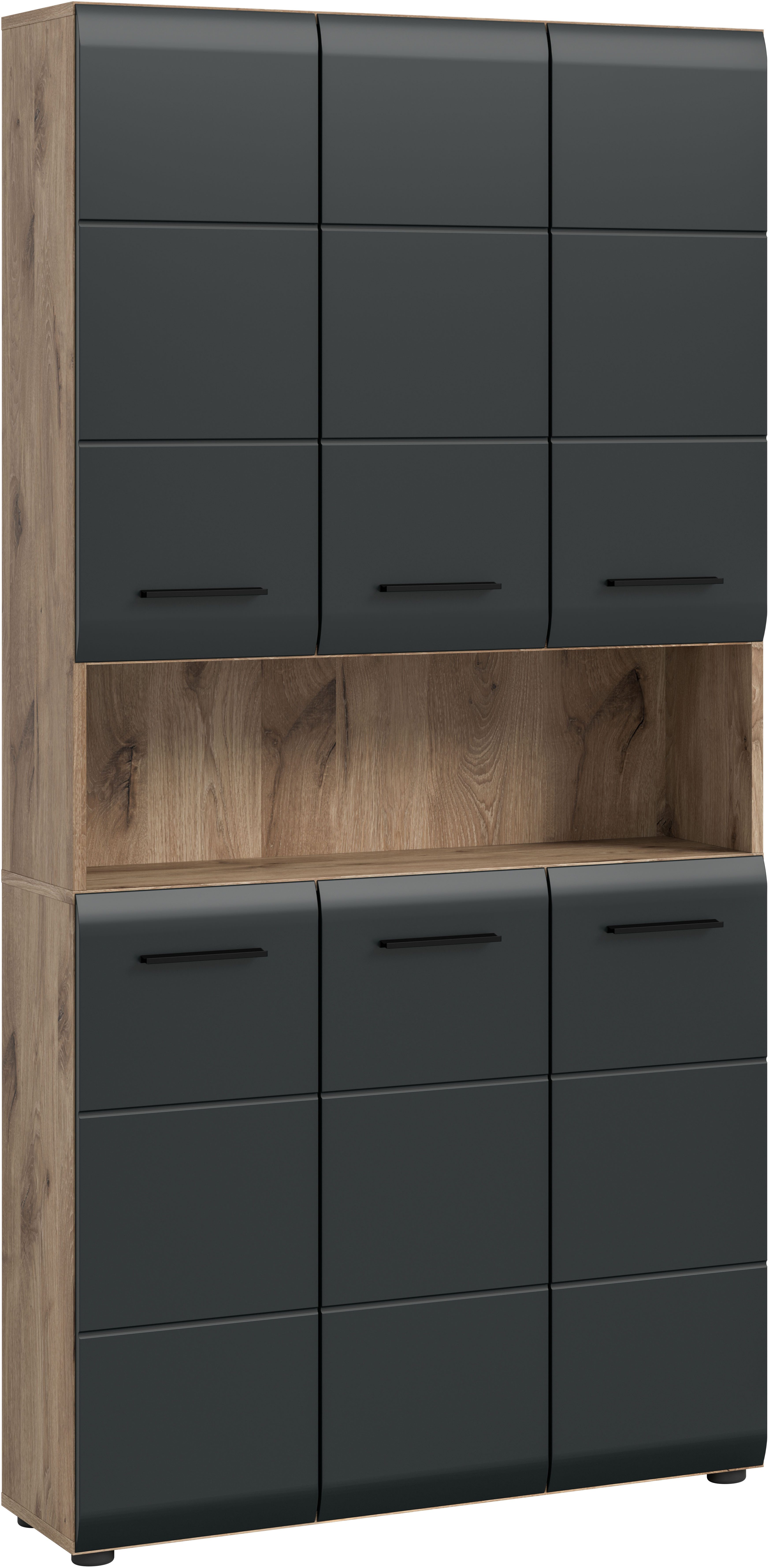 welltime Stauraumschrank FLORENZ, Höhe 185 cm, 4 oder 6 Türen, viel Stauraum (1-St., TOPSELLER) hochwertige MDF Front, Griff schwarz, Badschrank, Bad