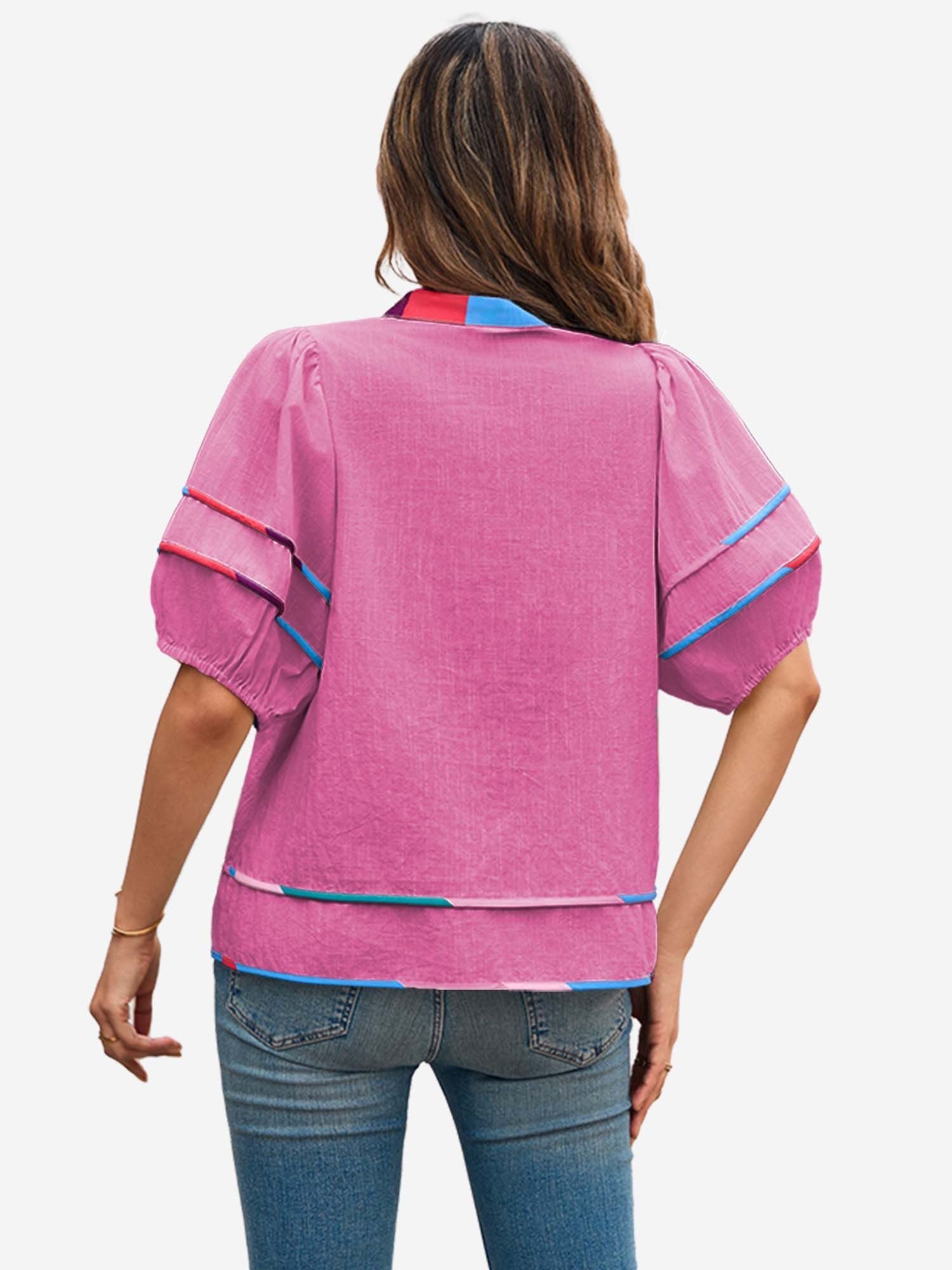 Imily Bela Blusentop Damen Bluse mit Puffärmeln und V-Ausschnitt (Packung, 1-tlg., 1per-Pack) mit Kordelzügen