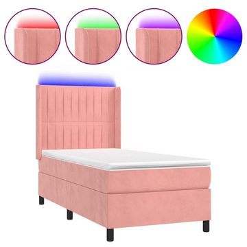 vidaXL Bettgestell Boxspringbett mit Matratze LED Rosa 90x200 cm Samt Bett Bettgestell