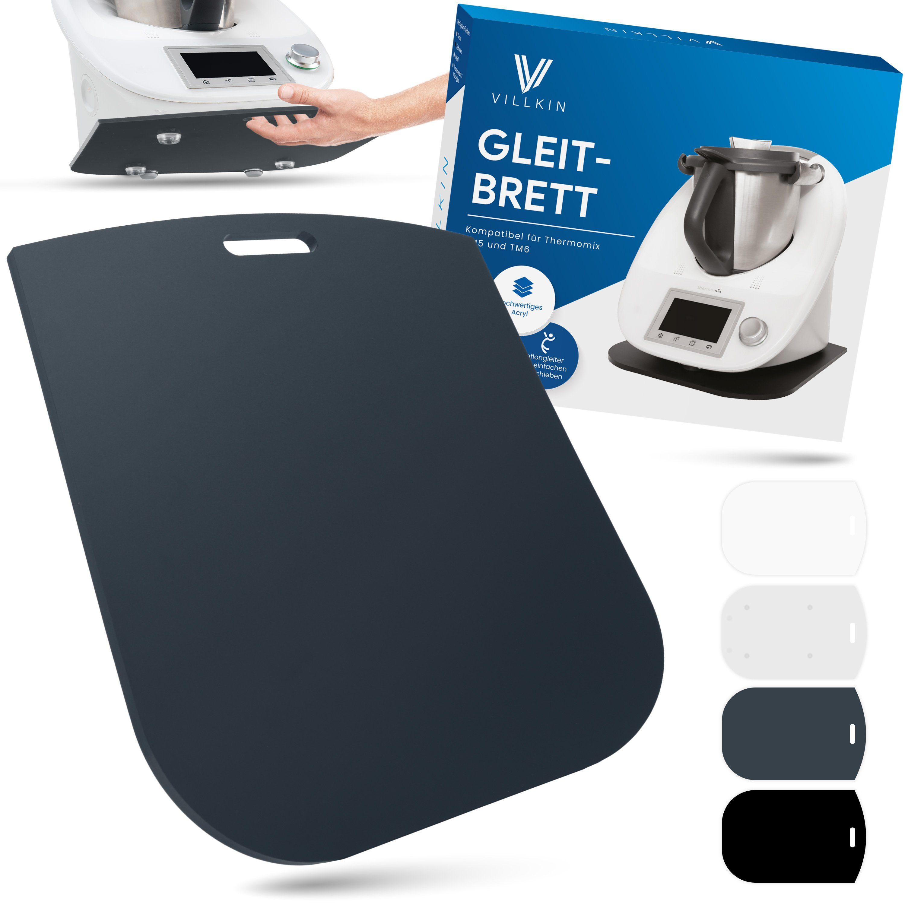 Villkin Küchenmaschinen Zubehör-Set, Gleitbrett, Gleitunterlage für Thermomix, Ablageregal, Zubehör für Thermomix, (grau, schwarz, transparent, weiß)
