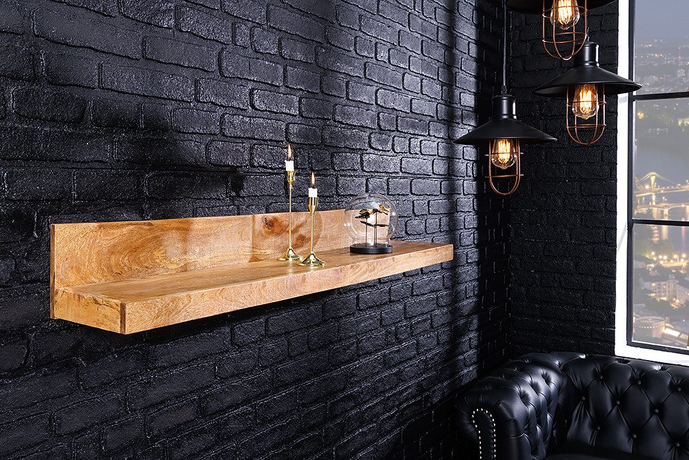 riess-ambiente Wandregal MAKASSAR 80cm natur, Einzelartikel 1-tlg., Wohnzimmer · Mango-Massivholz · handmade · Brett · lackiert · Design