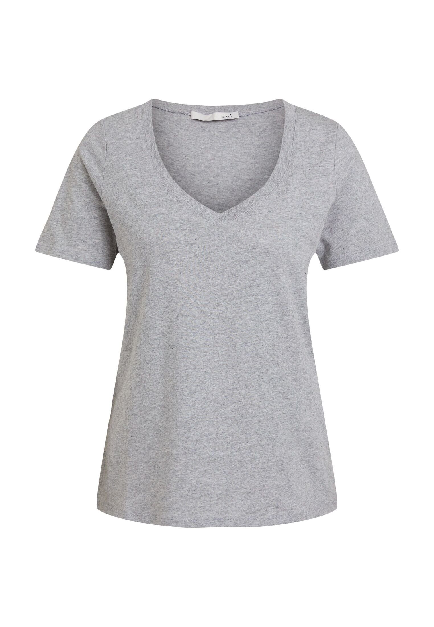 Oui T-Shirt T-Shirt CARLI 100% Bio-Baumwolle light grey