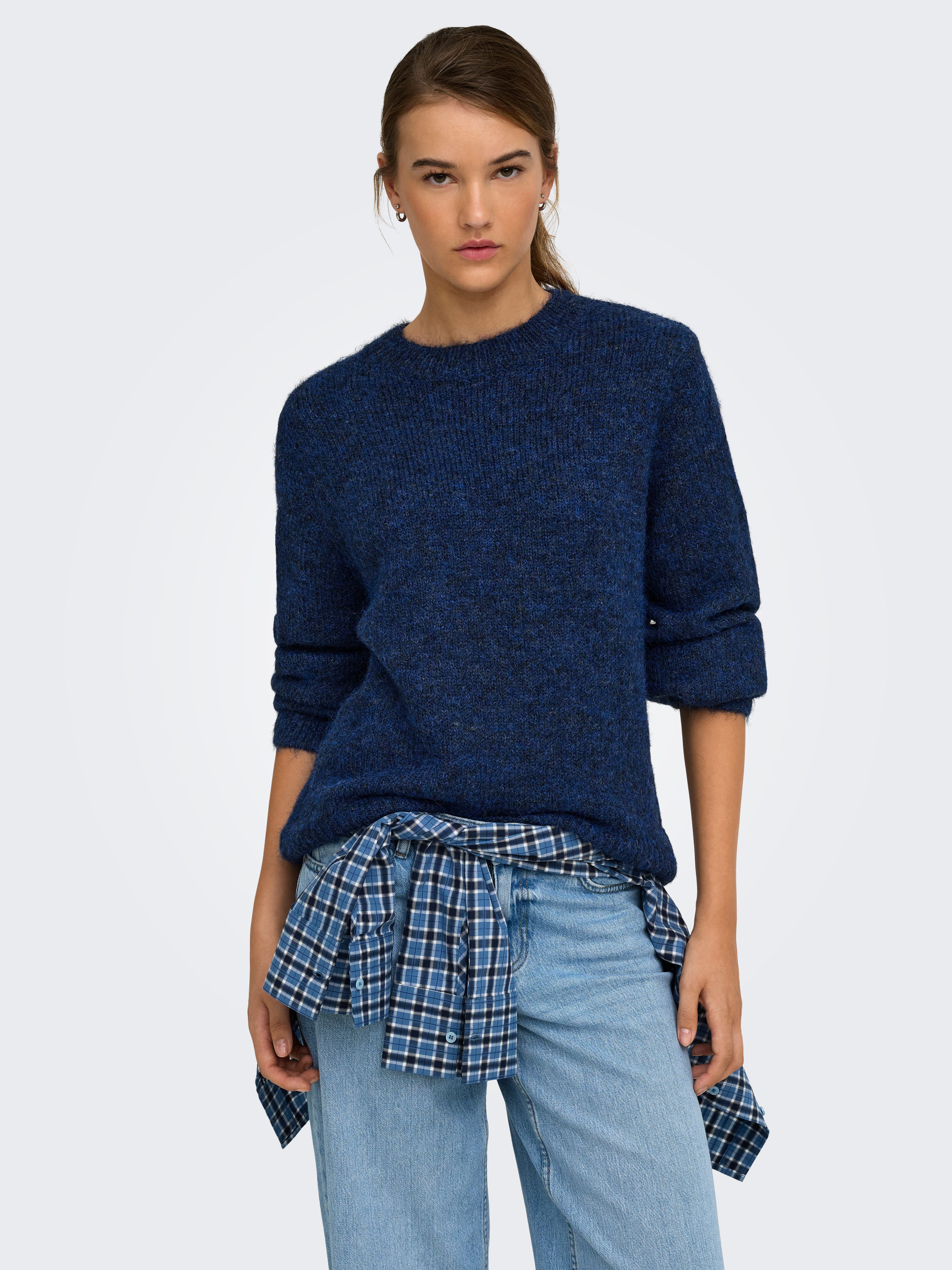 ONLY Strickpullover ONLSAHERI LS O-NECK KNT Materialmix, loose fit