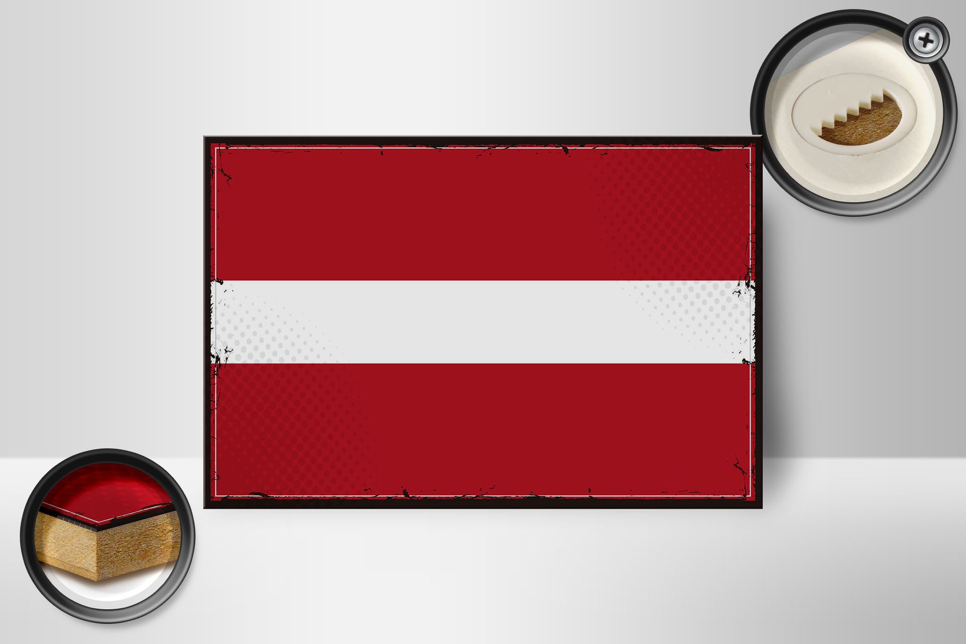 Femer GmbH Holzbild Flagge Lettlands 18x12 cm Retro Flag of Latvia, Flaggen (1 St), Glatte Holzfaserplatte (MDF), vorn beschichtet