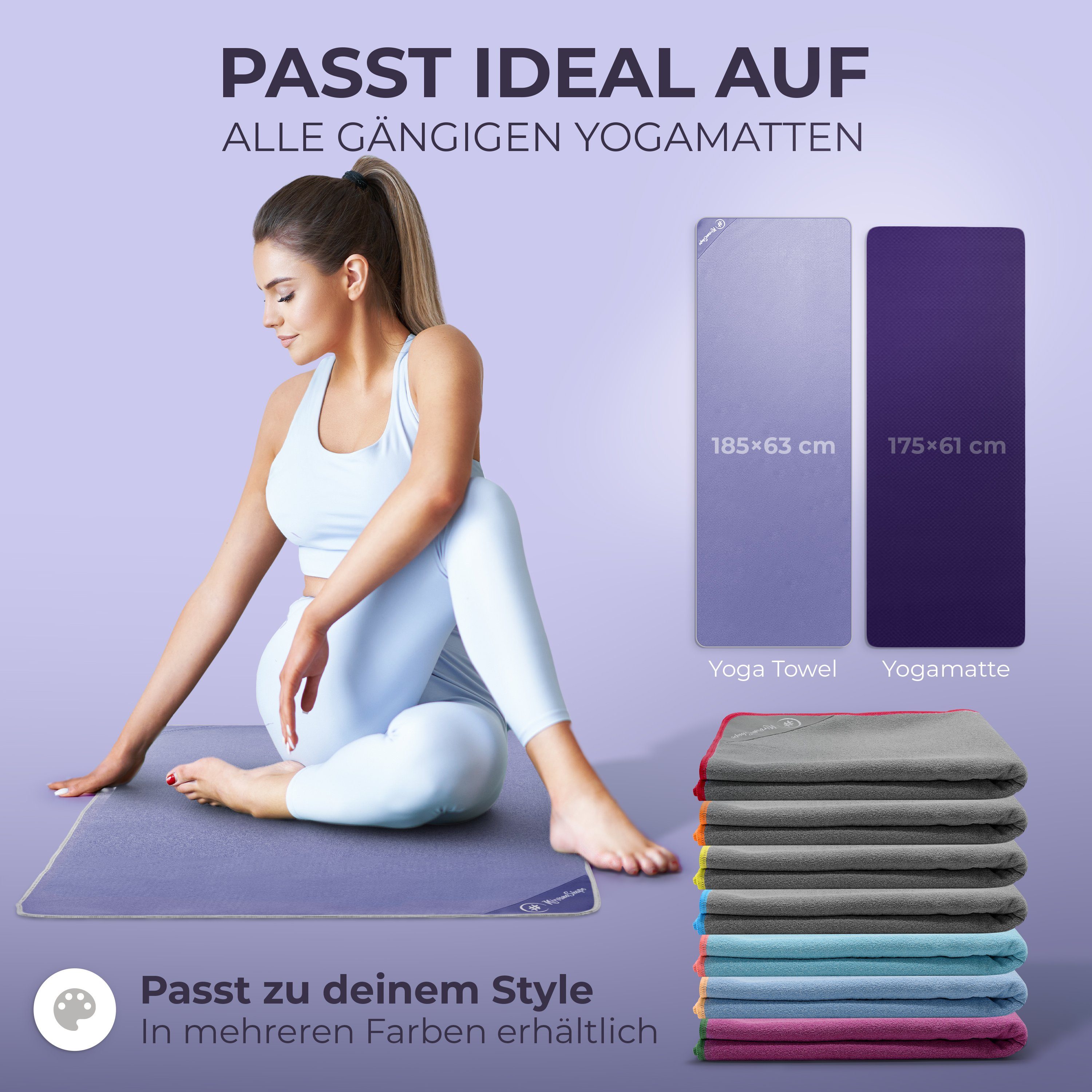 NirvanaShape Sporthandtuch Yoga Handtuch mit Antirutsch-Noppen, Yogatuch-Auflage für Yogamatte, Microfaser, +Yoga Einführungs eBook, Yogatuch-Auflage Saugstark, – Bild 4 von 5