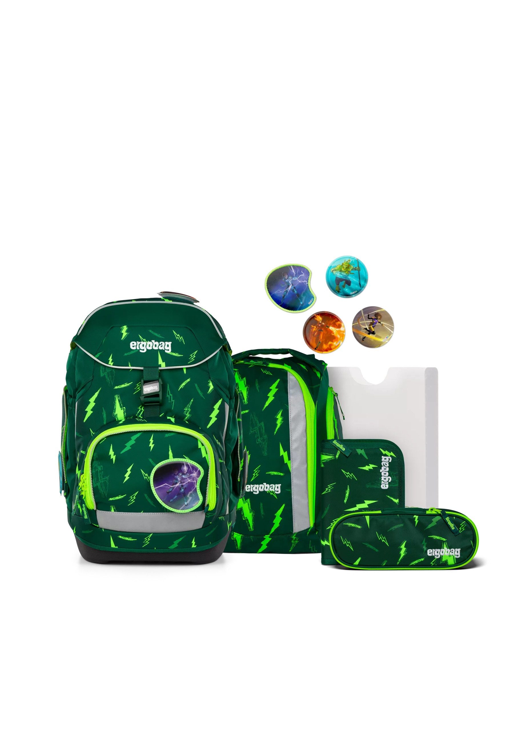 ergobag Schulranzen pack Set (6-tlg., 6-teiliges Set), verstellbarer Brustgurt