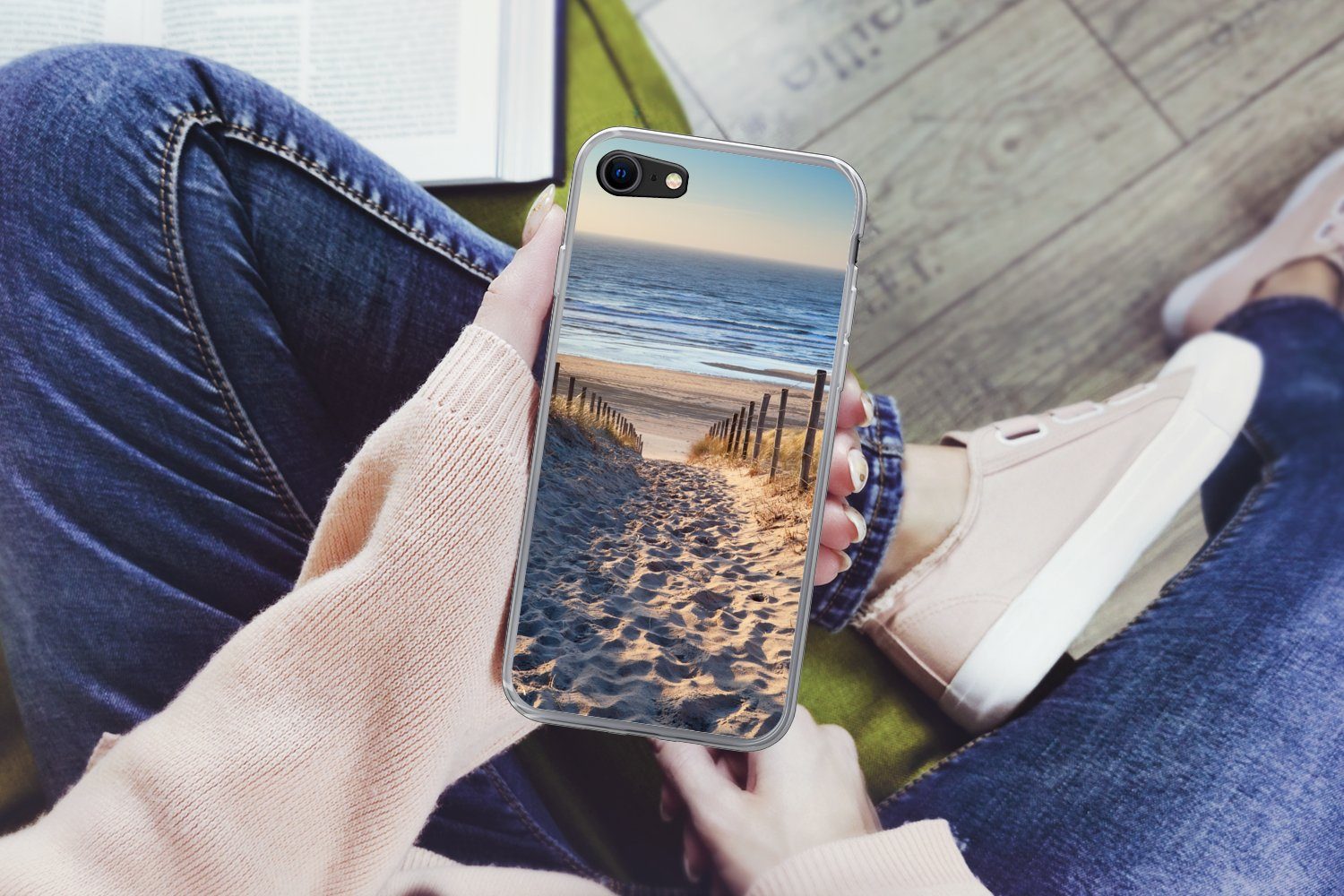 MuchoWow Handyhülle für Apple iPhone 7 Strand - Meer - Niederlande - Dünen - Sonne, Smartphone-Bumper, Print, Handy Schutzhülle Dünn