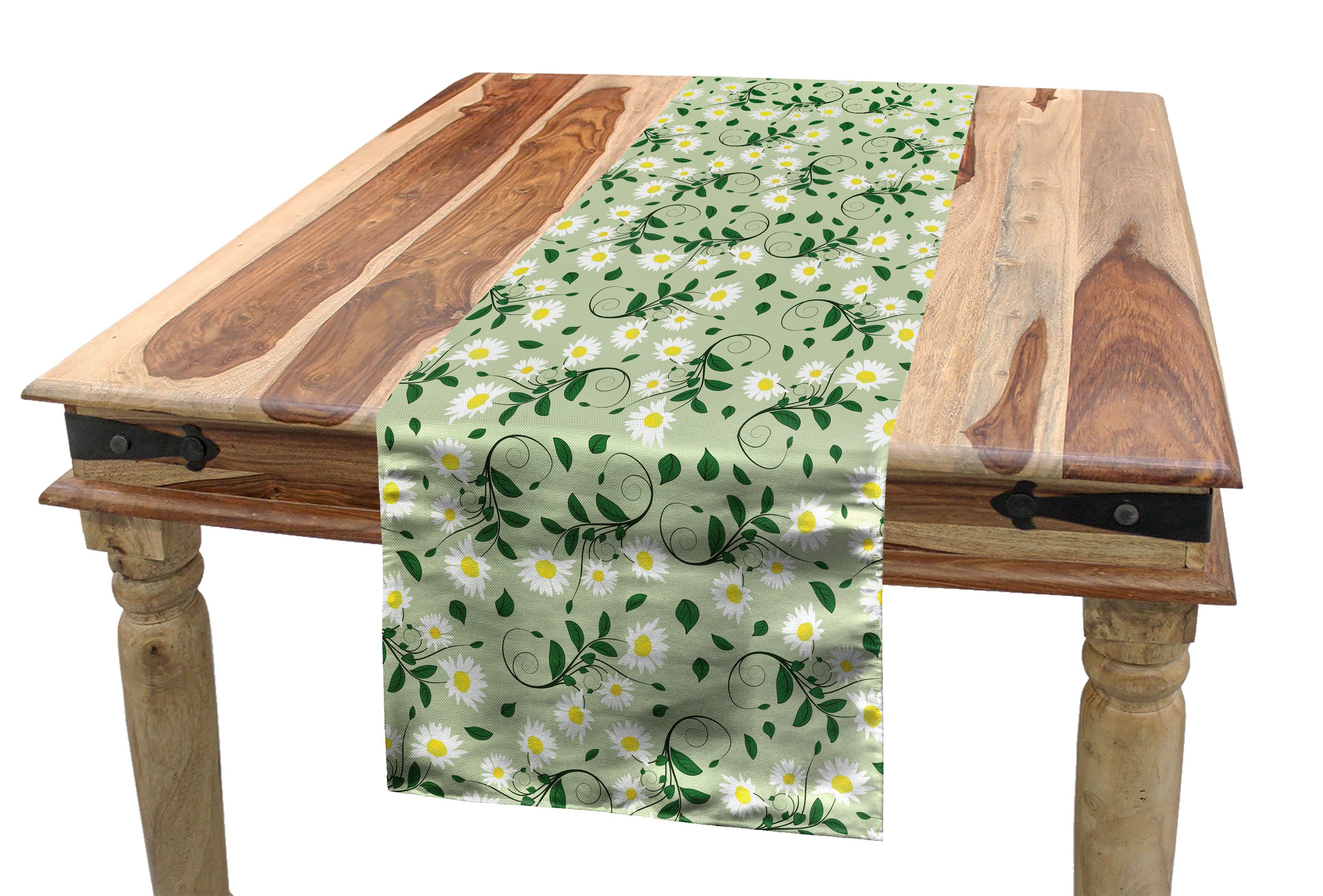 Abakuhaus Tischläufer Esszimmer Küche Rechteckiger Dekorativer Tischläufer, Blumen Aufkeimenden Gänseblümchen Blätter