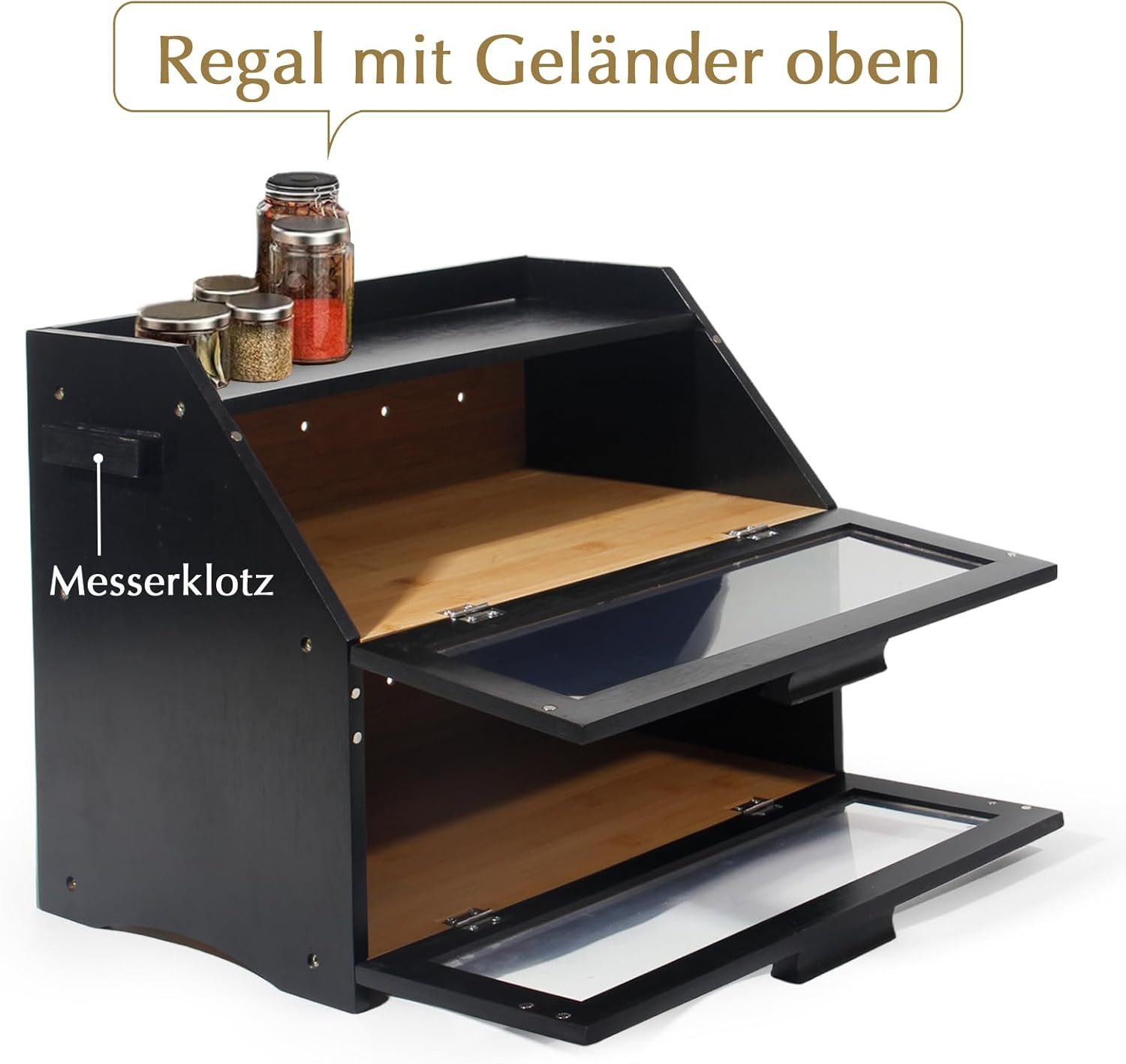 Zedelmaier Brotkasten Bambus Brotkasten mit 2 Etagen, großer Brotkasten, Bamboo, (Set, 1x Aufbewahrungsbox aus Bambus), mit Belüftung und Sichtfenster