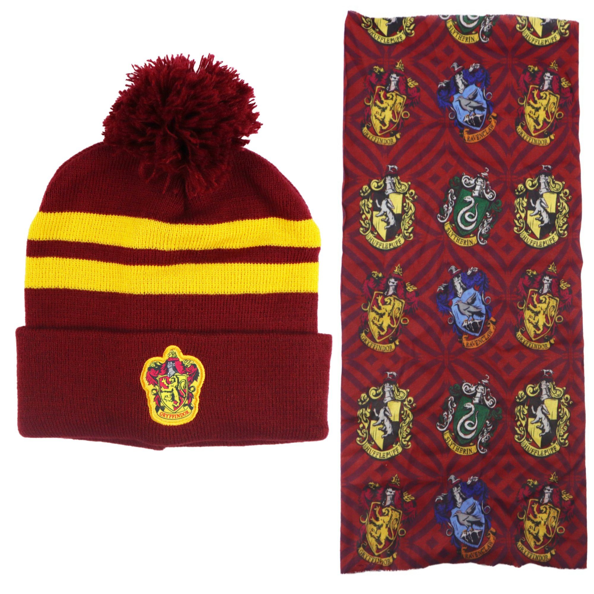 Harry Potter Bommelmütze Harry Potter Gryffindor Slytherin Mädchen Winter Set Mütze plus Snood Gr. 54 bis 56 Braun