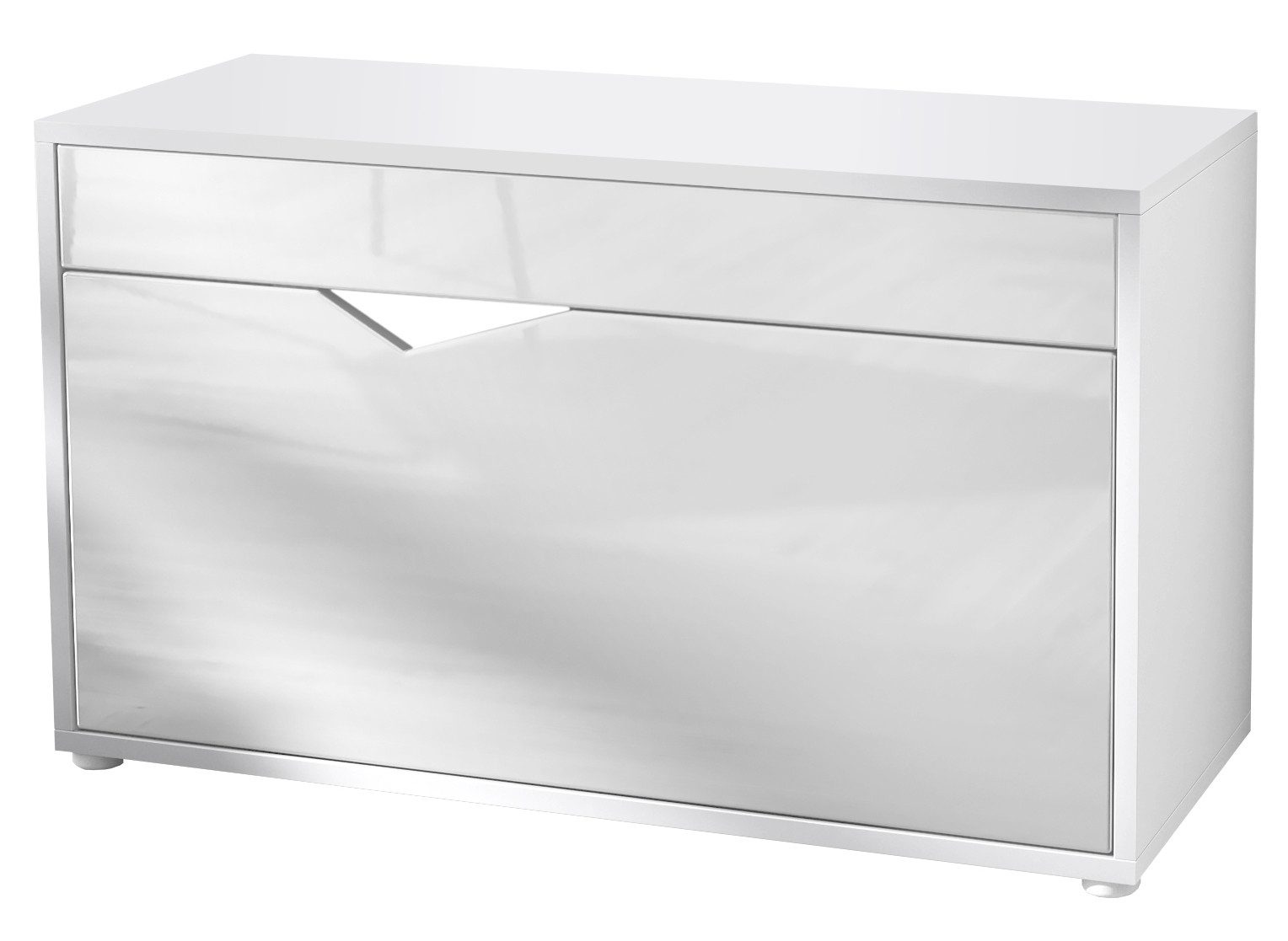 Vladon Schuhschrank Kolmio (Sitzbank, für 8 Paar Schuhe mit Sitzfläche) Weiß matt/Weiß Hochglanz (85 x 50 x 33 cm)