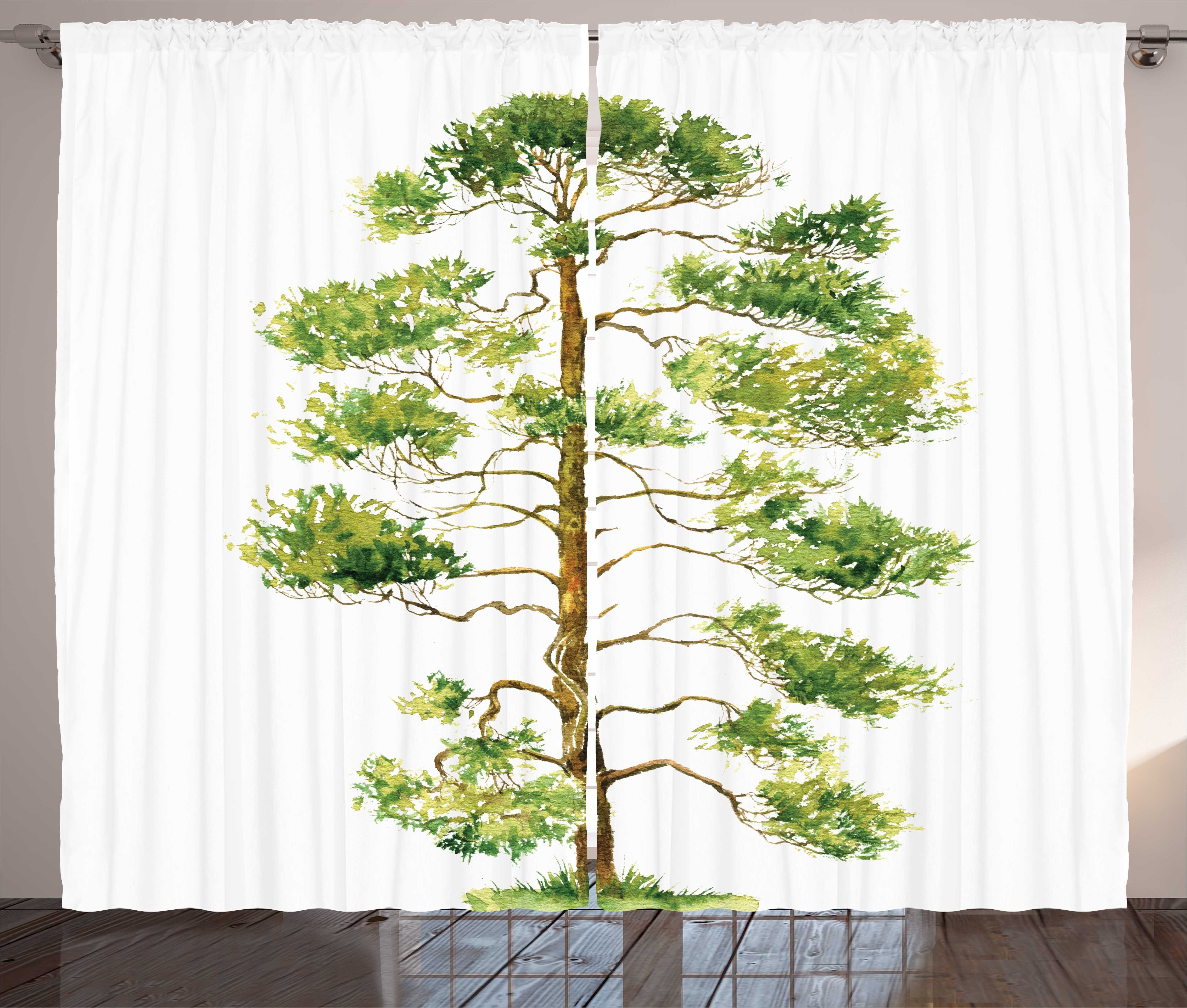 Schlaufen Schlafzimmer Silhouette Abakuhaus, Botanical Pine und Kräuselband Gardine mit Vorhang Baum Haken,