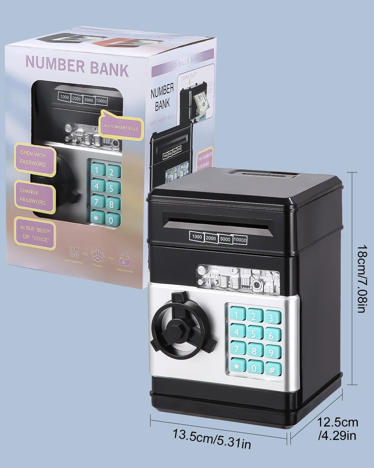 SinLaw Spardose Elektronische Kassenkasten-Safe, digitale Bank-Kassenkasten der Kinder, (1-tlg), Automatische Geldrolle, Passwortschutz, Sparfunktion