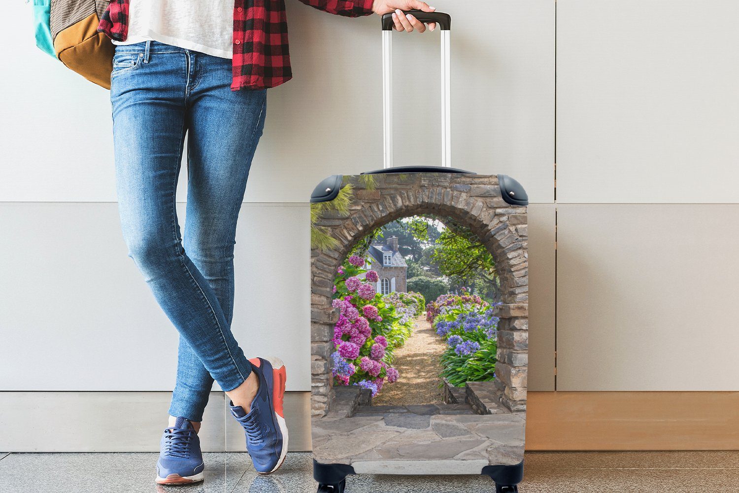 Hortensie - - mit Rollen, für Reisetasche 4 Trolley, MuchoWow Ferien, Blumen Reisekoffer - rollen, Handgepäck Guck-guck Handgepäckkoffer Sommer,