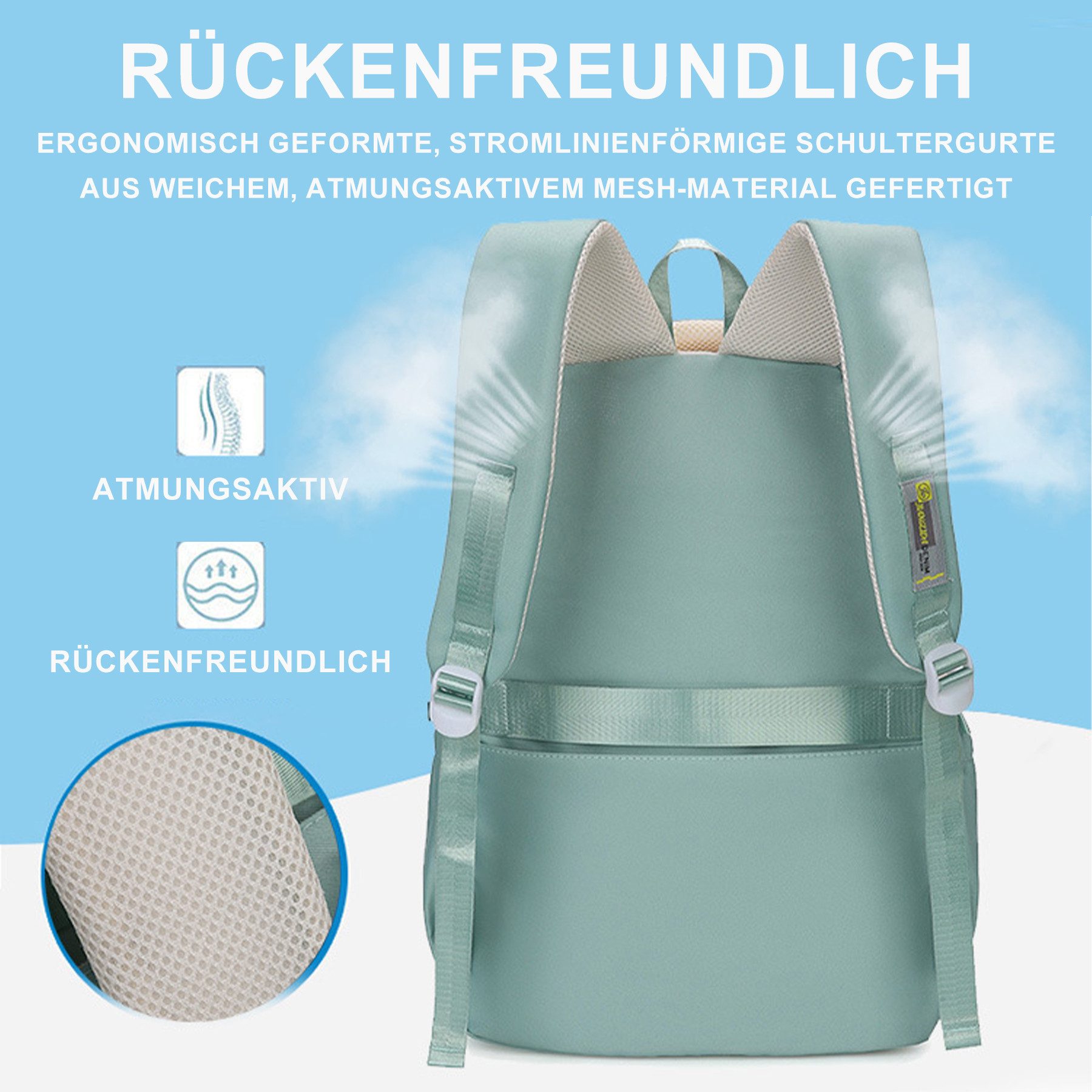 Mutig Schulrucksack Schulrucksack Teenager,Schulranzen-Set 3-teilig,große Kapazität (Wasserdicht Schulranzen,Unisex Geeignet für Mittelstufe-Universität, Mit Anhänger für jugendliche zum Schulbesuch,Einkaufen,Camping usw), Mit ergonomischem Design zur Entlastung von Schultern und Rücken