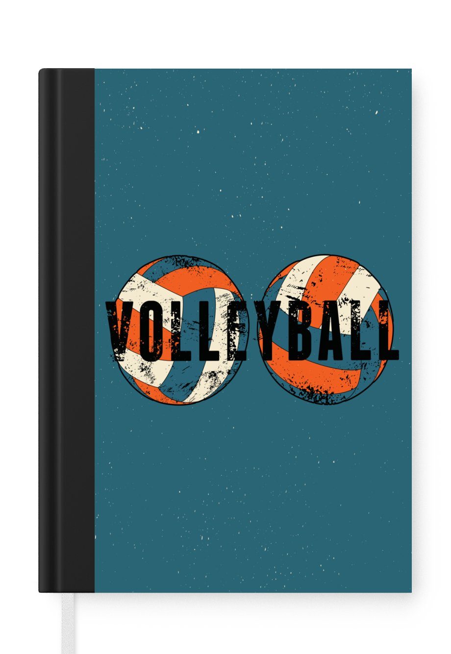 MuchoWow Notizbuch Volleyball Illustration mit Zitat "Volleyball" auf dunklem Hintergrund, Journal, Merkzettel, Tagebuch, Notizheft, A5, 98 Seiten, Haushaltsbuch