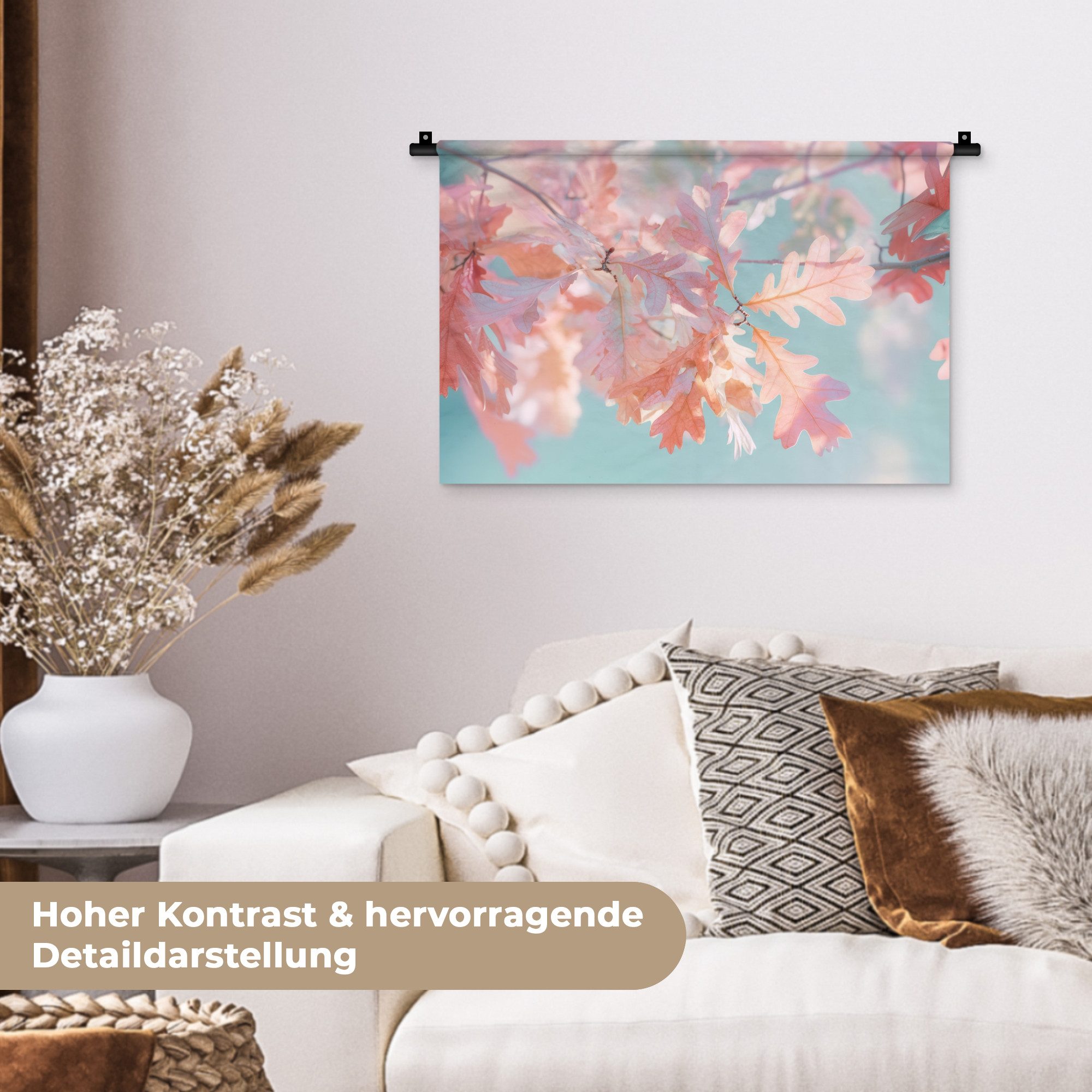 MuchoWow Wandteppich Eikenbladeren - Takken - Roze, Rechteckig, Höhe: 3 mm, Wandteppich für Wohnzimmer, Schlafzimmer, 60x40 cm