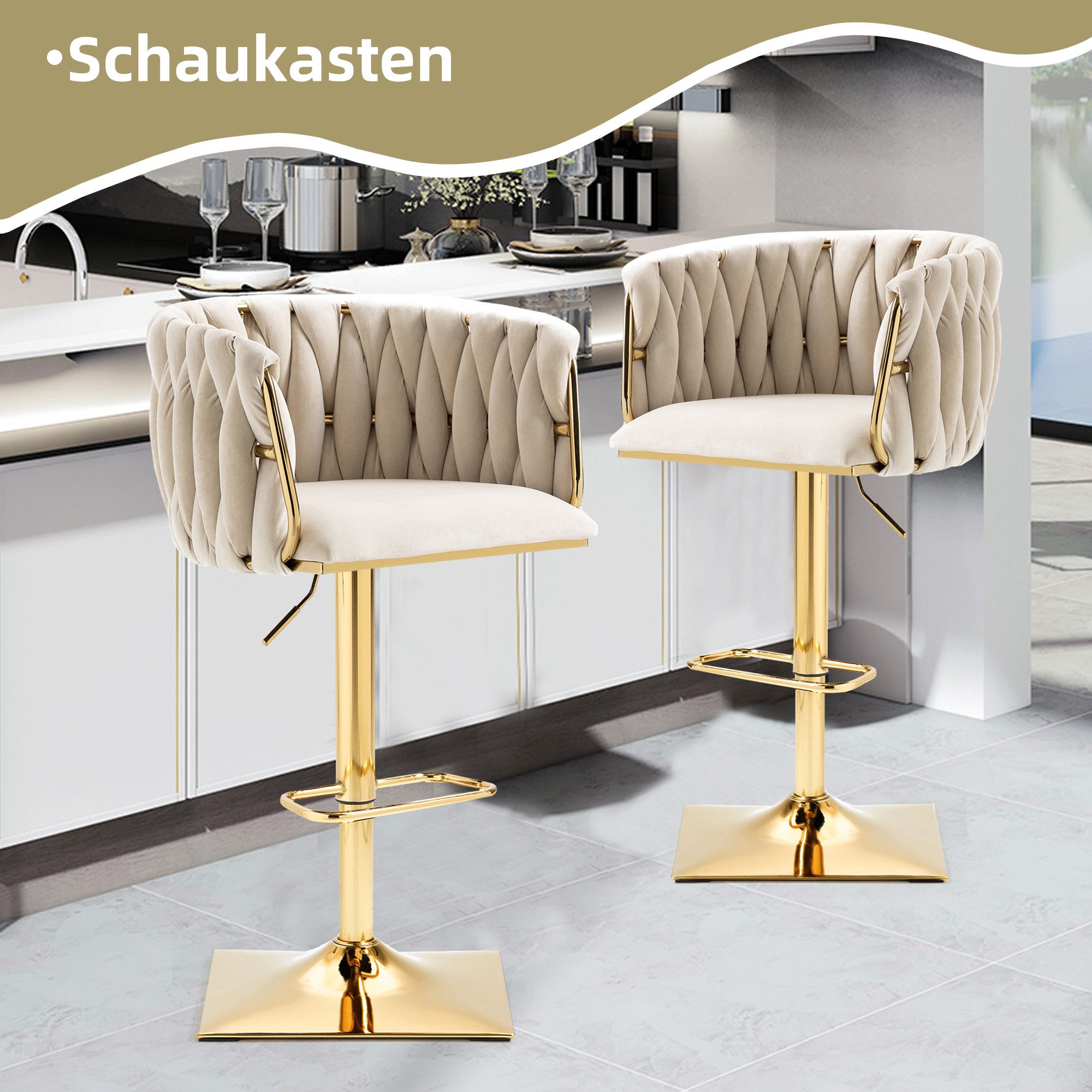 LVHOM Barhocker 360° drehbare moderne Samt-Barstühle, goldene Stuhlbeine (2 günstig online kaufen