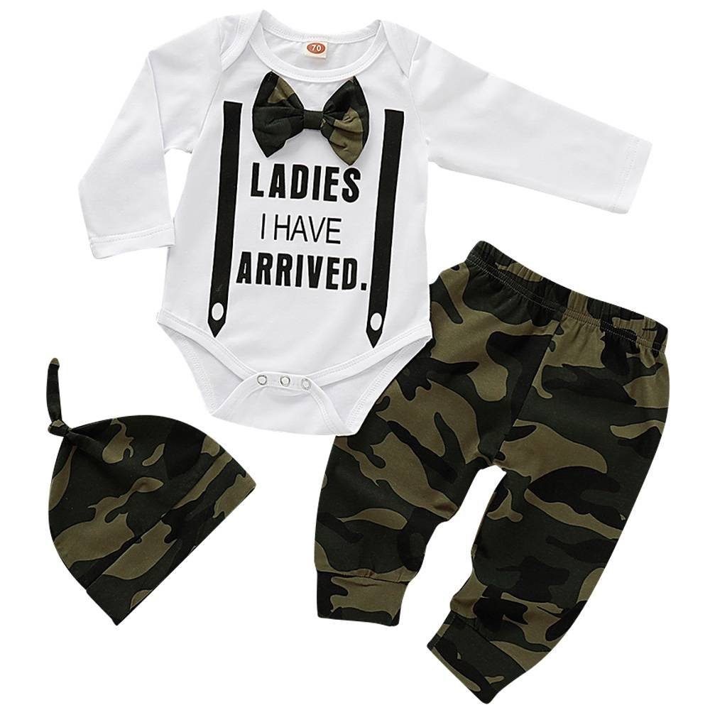 LAPA Shirt, Leggings, Jäckchen & Mütze Rundhals Langärmliger Strampler Anzug für kleine Jungen mit Tarnmuster (Set, 3-tlg) Geschenke für Neugeborene, lässige Mode Outfit