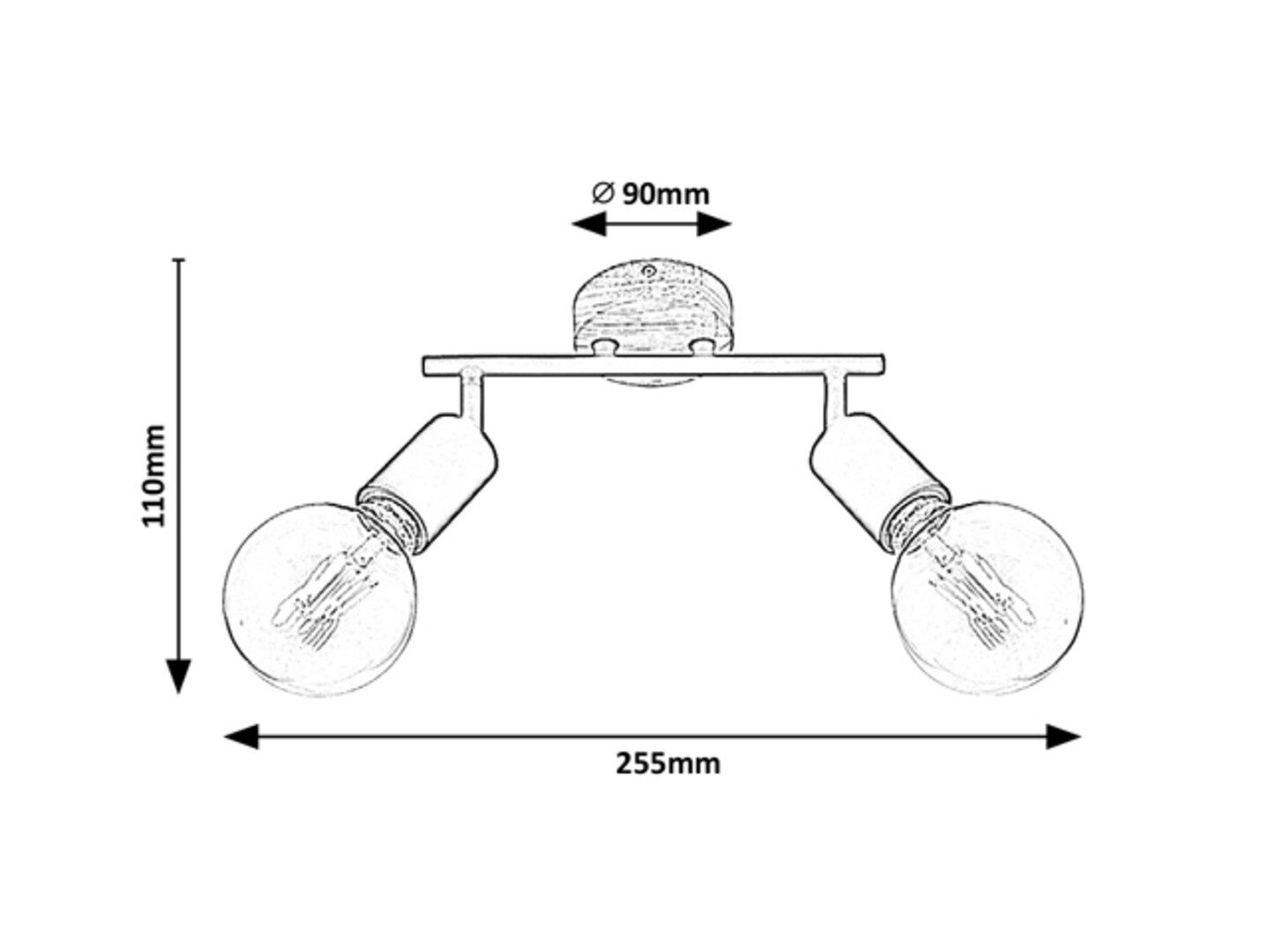 Rabalux LED Deckenspots "Pablo" 2-flammig, Holz, schwarz, E27, L135mm