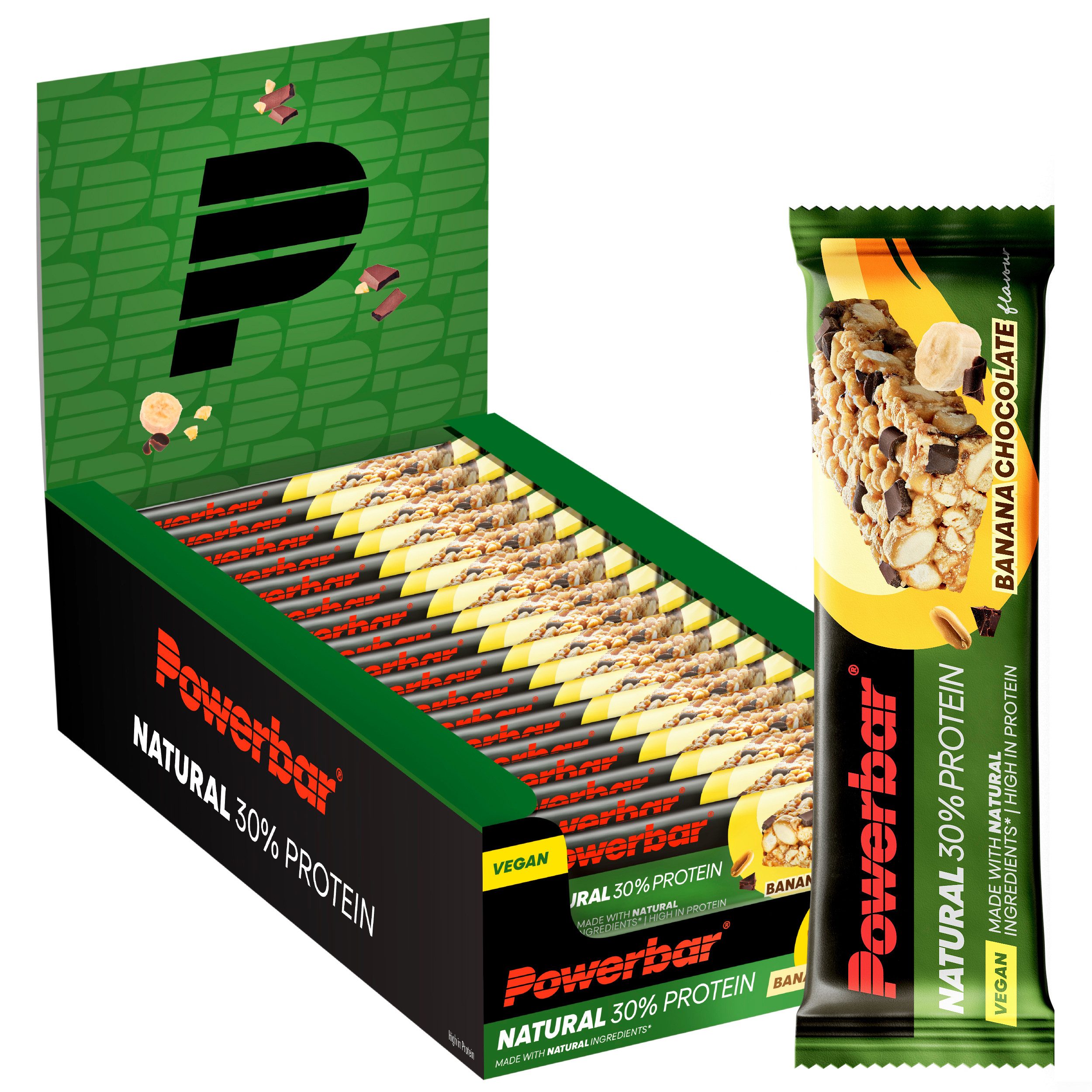 PowerBar Natural Protein Banana Chocolate 18x40g veganer Protein Riegel Riegel, 18 er Display à 18 St., 720 g, 30% pflanzliches Protein, z.B. aus Soja, Erdnüssen und Mandeln
