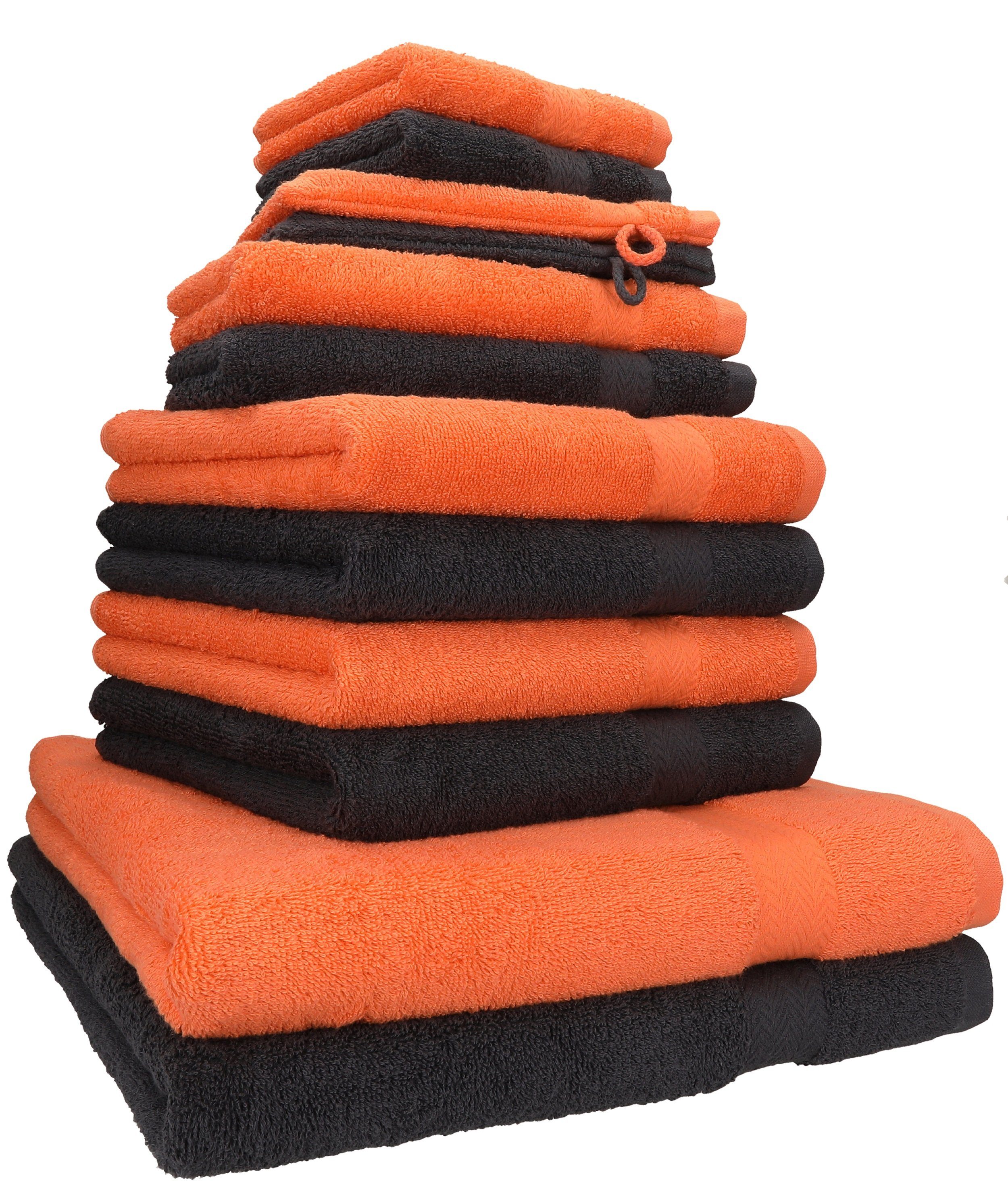 Betz Handtuch Set 12-TLG. Handtuch Set Premium 100% Baumwolle 2 Duschtücher 4 Handtücher 2 Gästetücher 2 Seiftücher 2 Waschhandschuhe Farbe blutorange/Graphit, 100% Baumwolle, (12-tlg)