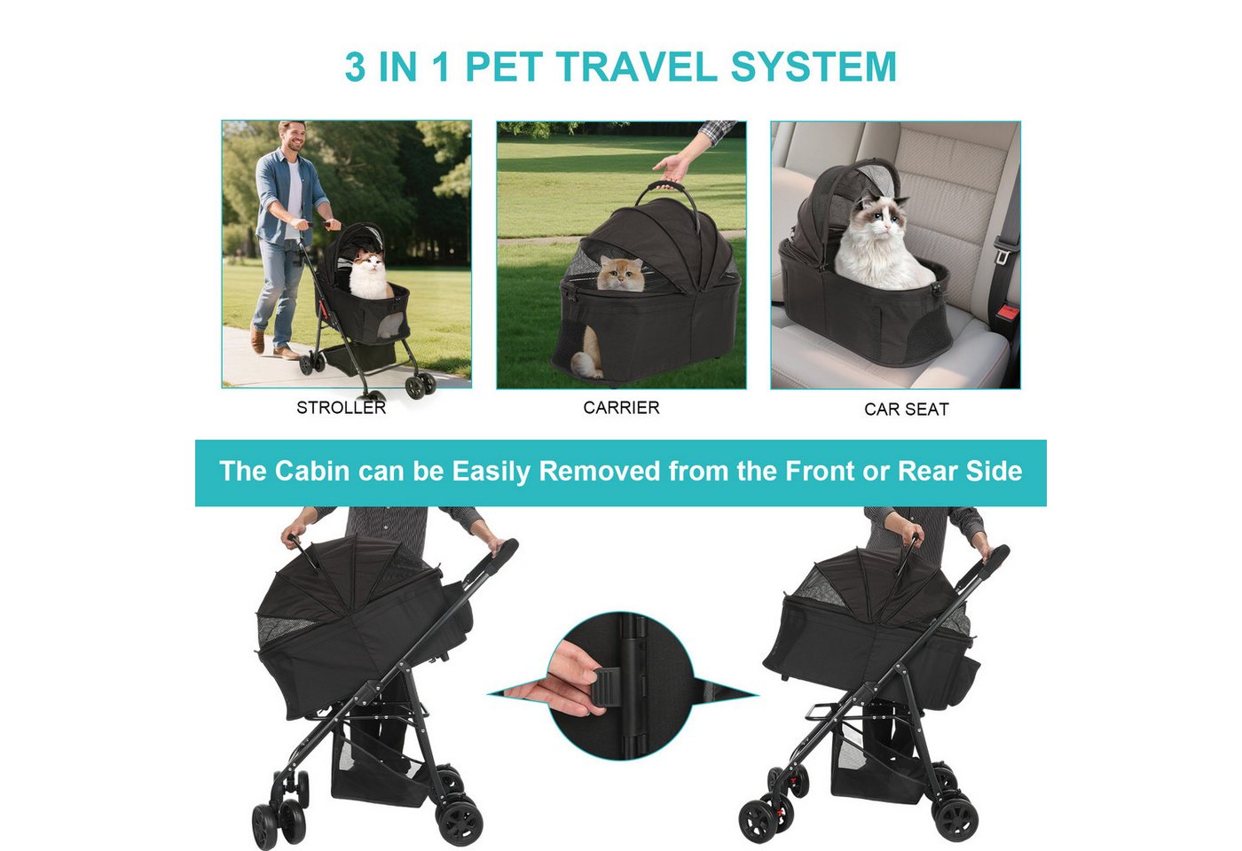 Thumbnail - oyajia Hundebuggy Faltbar Hundebuggy, Atmungsaktiv Hundekinderwagen,Abnehmbar Ablagekorb, (Hundebuggy klappbar, wagen fü...