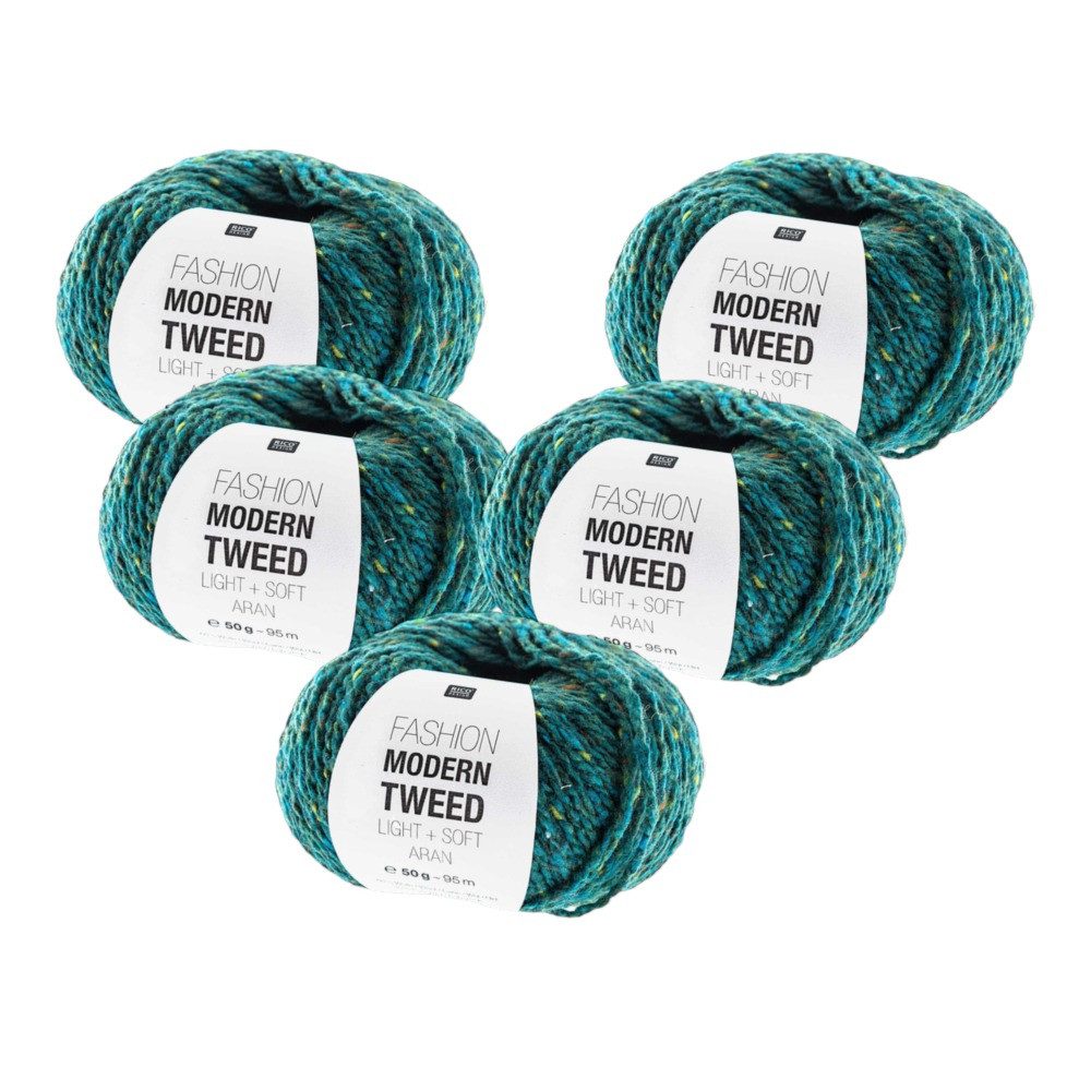 Rico Design 5 x RICO FASHION MODERN TWEED ARAN Häkelwolle