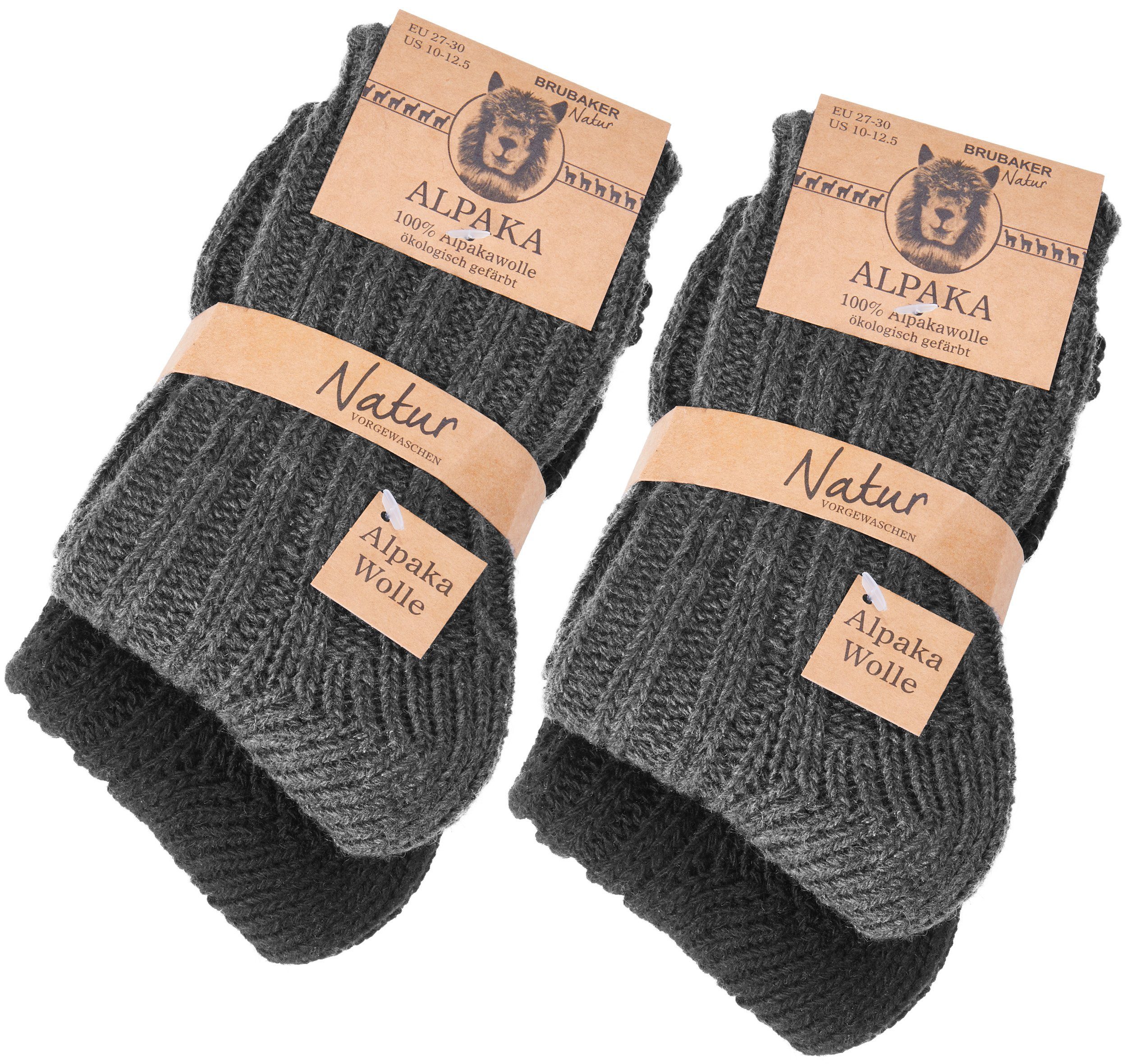 BRUBAKER Kuschelsocken Kinder Alpaka Socken mit Alpakawolle (Set, 4 Paar) Wintersocken Set für Jungen und Mädchen - Kindersocken - Wollsocken