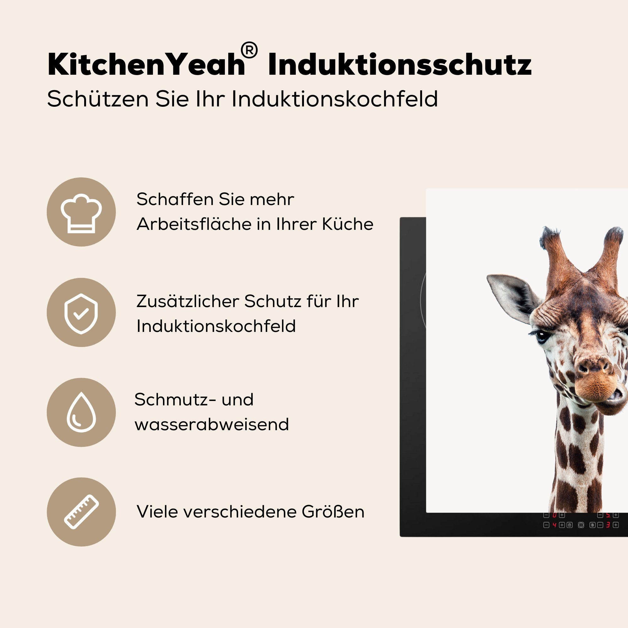 MuchoWow Herdblende-/Abdeckplatte Tiere - Porträt (1 küche cm, für Vinyl, 78x78 Ceranfeldabdeckung, Arbeitsplatte Giraffe, tlg), 