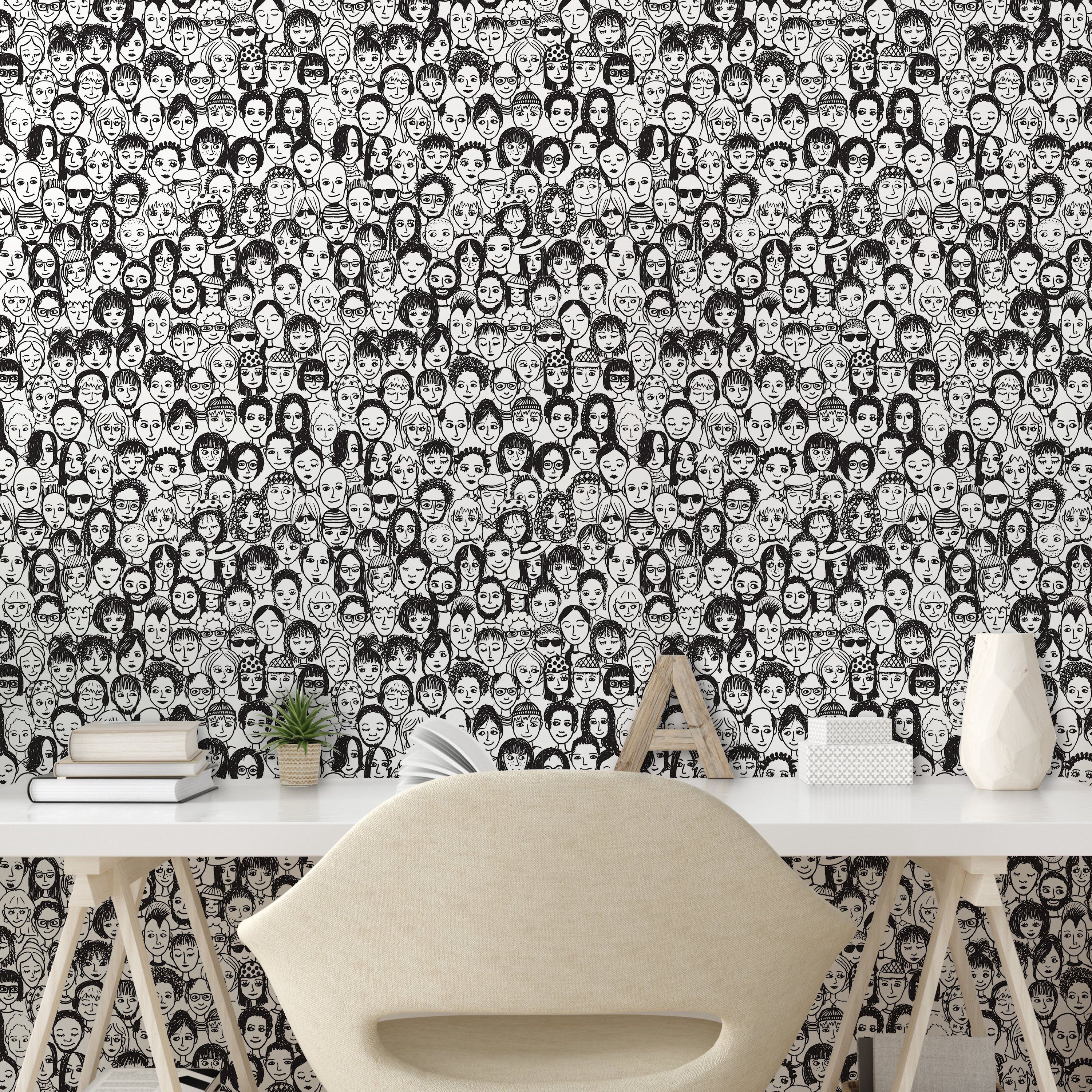 Wohnzimmer und weiß selbstklebendes Abakuhaus Vinyltapete Porträt Schwarz Küchenakzent,