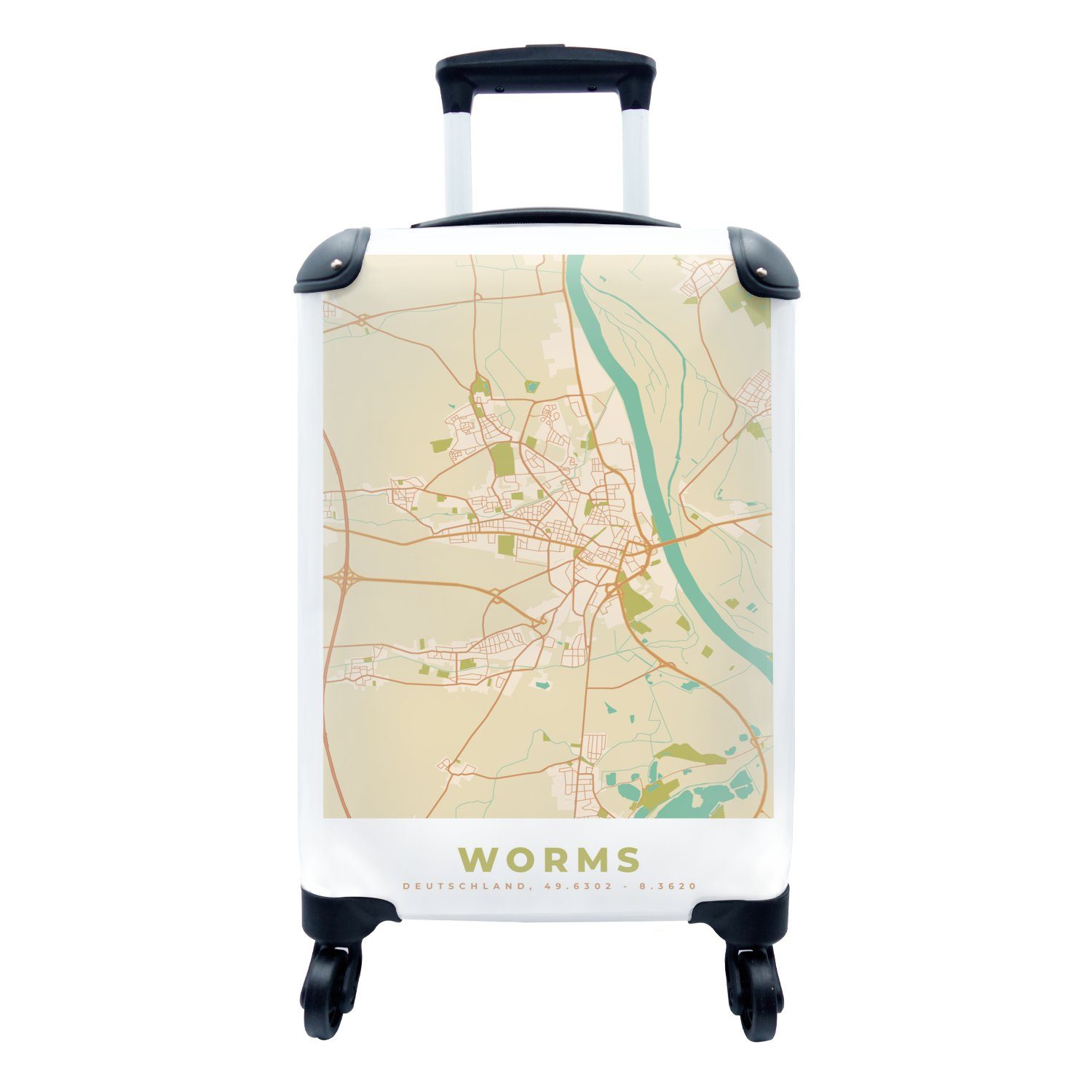 MuchoWow Rollen, für Reisekoffer - Worms Vintage, 4 - Handgepäck rollen, - Karte Stadtplan Reisetasche Trolley, mit Handgepäckkoffer Ferien,