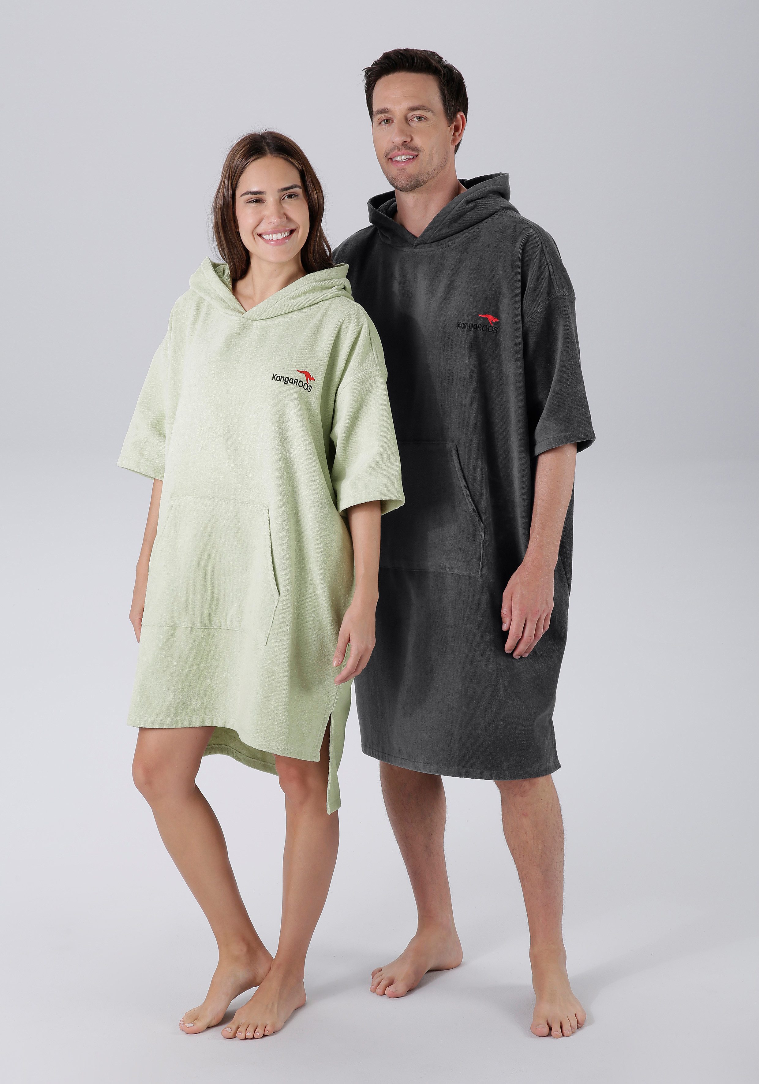 KangaROOS Badeponcho Summer, ideal für Sauna, Spa & im Urlaub, Damen & Herren, Midilänge, Frotteevelours, Kapuze, ohne, Surfponcho, mit Bauchtasche, 100% Baumwolle, Frottee