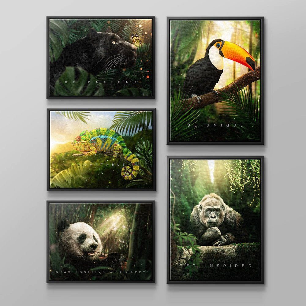 DOTCOMCANVAS® Leinwandbild ANIMAL JUNGLE - Leinwand 5x, Englisch schwarzer Rahmen