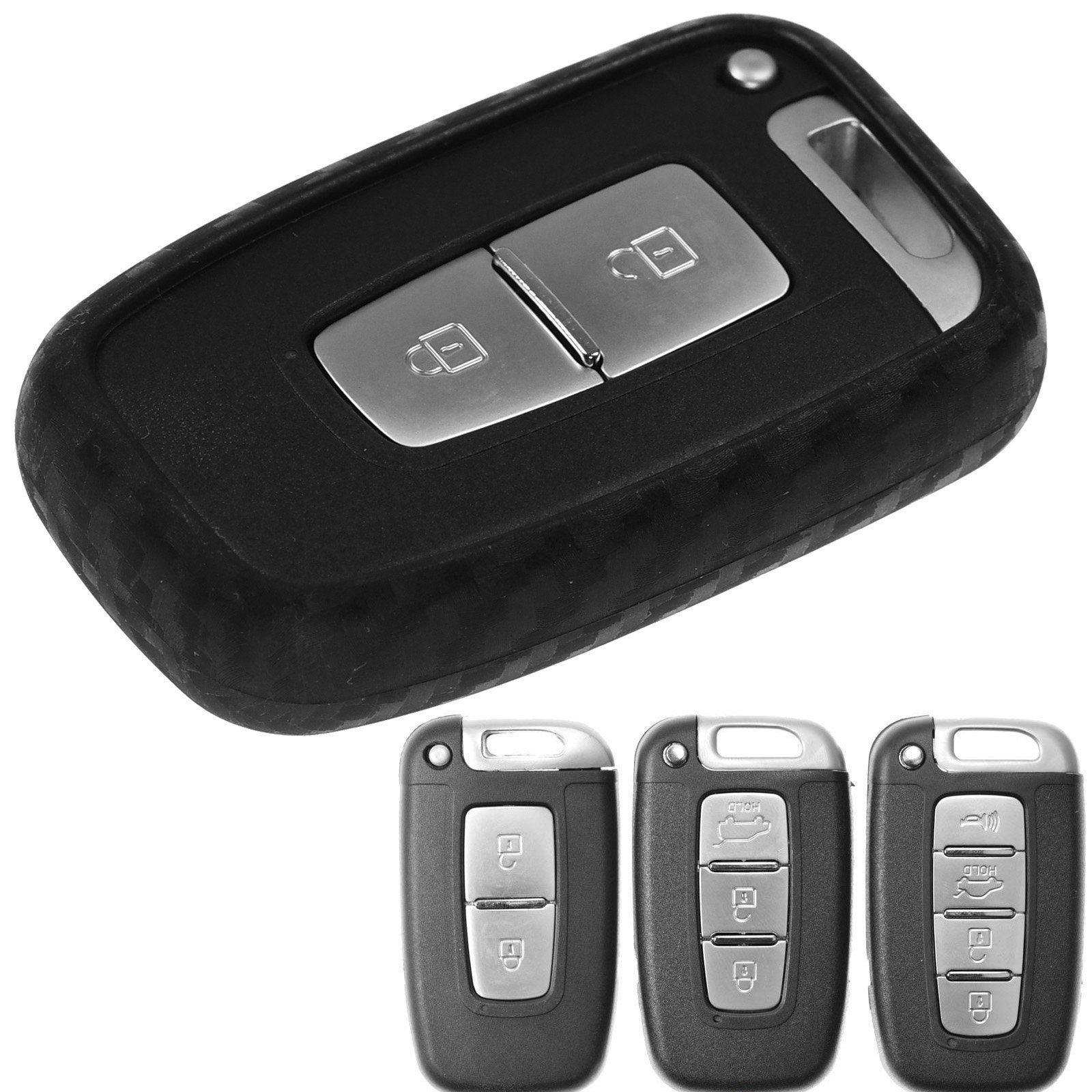 mt-key Schlüsseltasche Autoschlüssel Softcase Silikon Schutzhülle im Carbon Look, für Hyundai Genesis Sonata KIA Optima Sportage KEYLESS SMARTKEY | Schlüsseltaschen