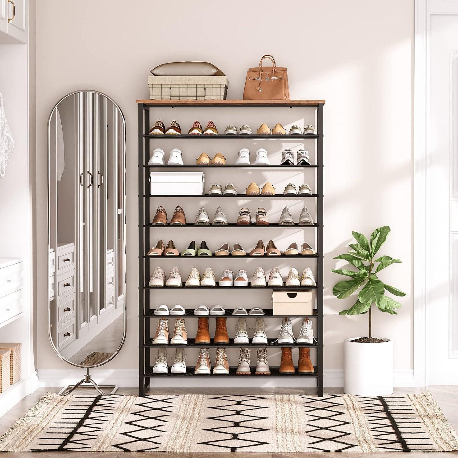 LuxusKollektion Schuhregal Schuhregal Vintagebraun-Schwarz, 10 Ebenen, 100cm, für 40-50 Paar