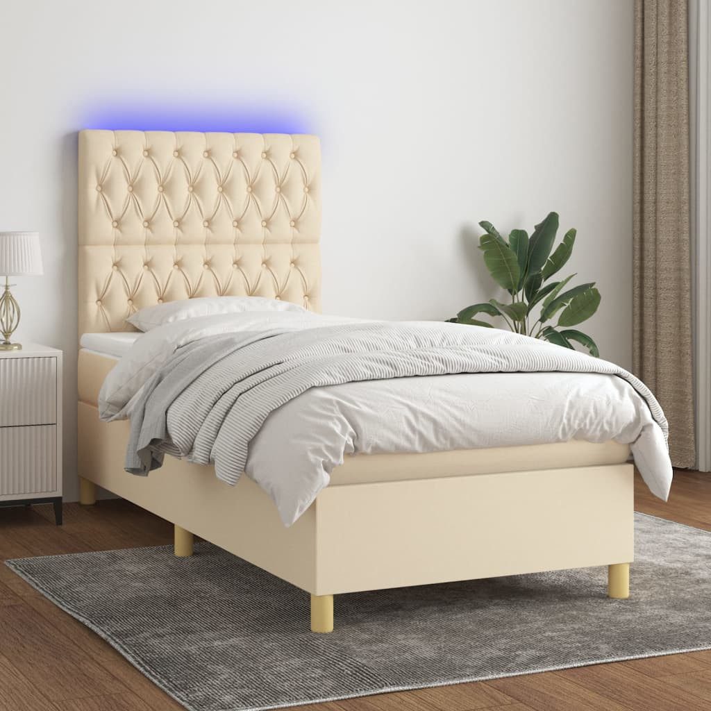 vidaXL Boxspringbett Boxspringbett mit Matratze LED Creme 90x200 cm Stoff B günstig online kaufen
