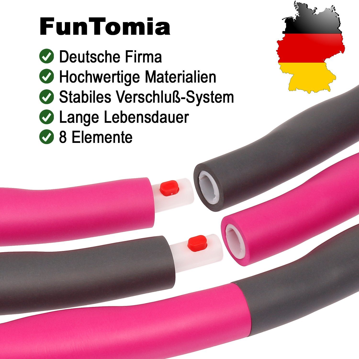 FunTomia Hula-Hoop-Reifen Hula Hoop Reifen Pink-Grau Bauchmuskeln + steckbaren Hulla Trainieren Anfänger HUP Hullahub 6-8 Abnehmen Fitness zum mit Soft-Elementen, zum Training, Fortgeschrittene der Erwachsene für Hop Hoola für