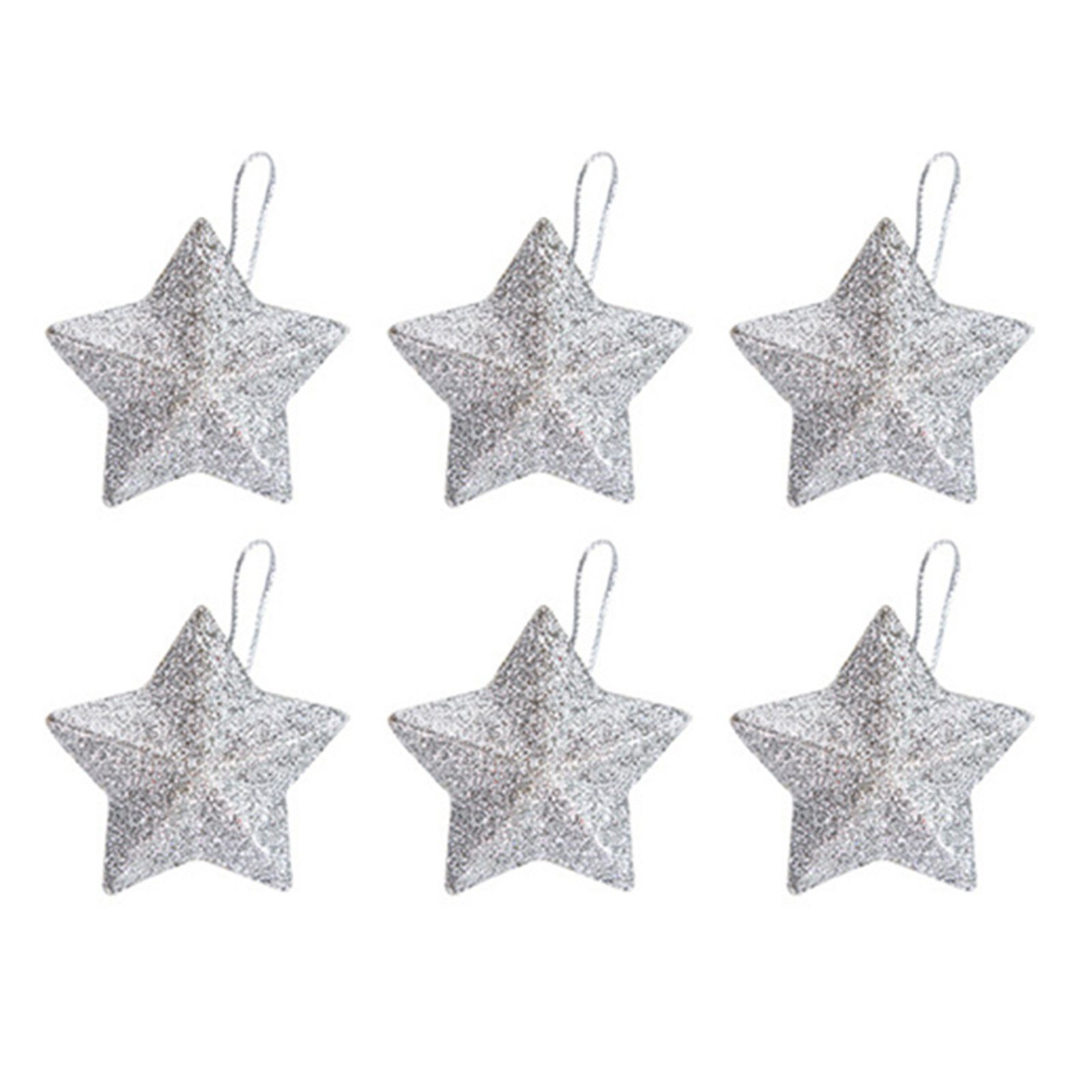 Blusmart Christbaumschmuck 6/12/24 Stück Glitzernder Stern-Anhänger Für Den Weihnachtsbaum Silber