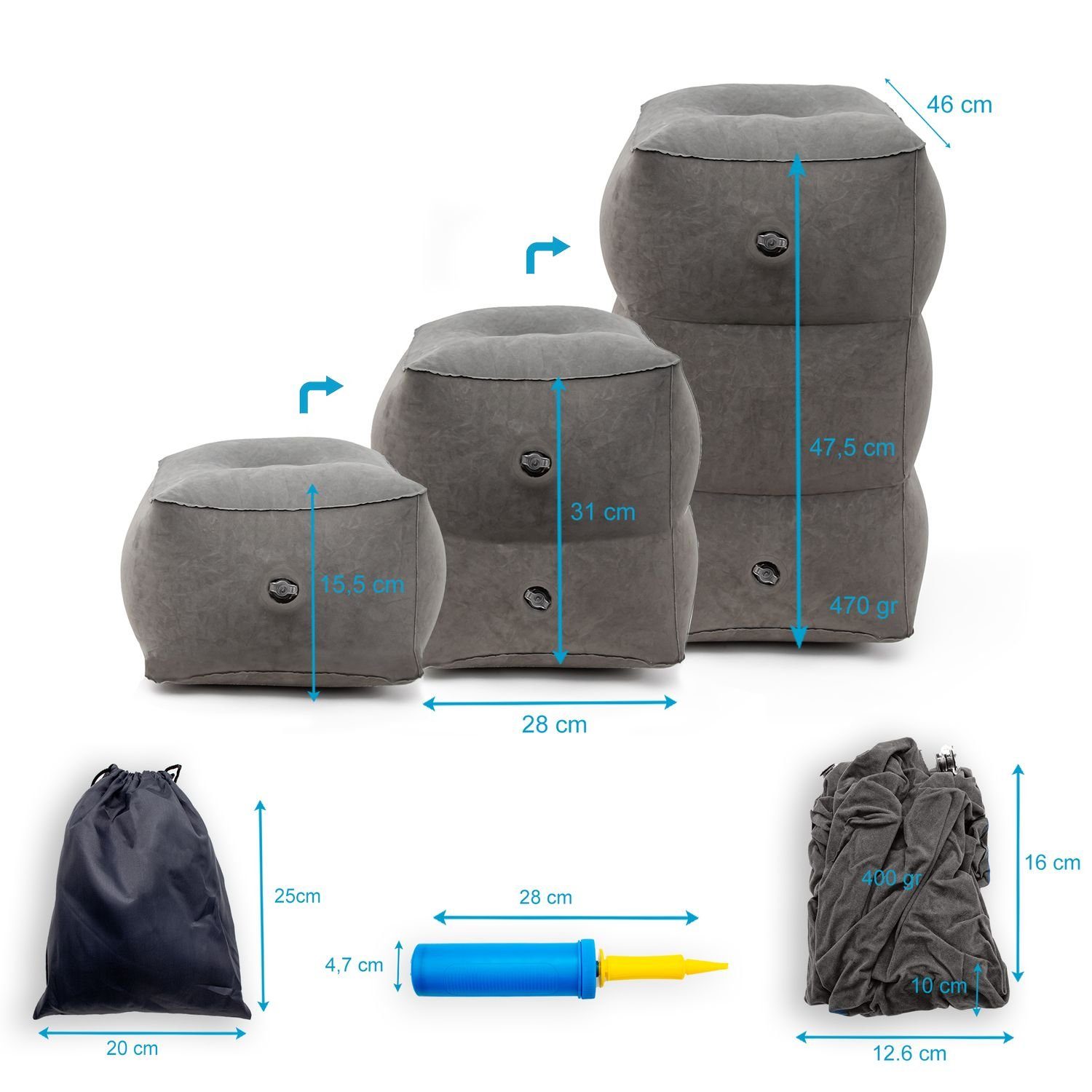 Intirilife Fußstütze, Fußstütze Reise Hocker mit Tasche und Luftpumpe aufbl günstig online kaufen