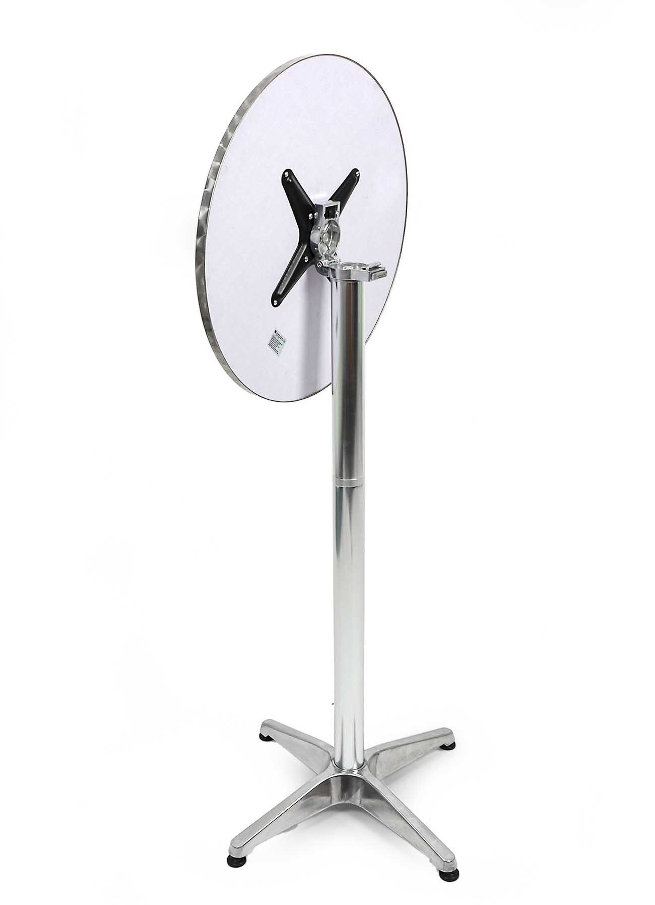 Bubble-Store Bistrotisch Bistro Stehtisch (Alu Fußkreuz, Tischplatte aus Edelstahl, Tisch 2 Höhen einstellbar 67 / 115 cm), Tisch klappbar, Tischplatte Ø 60 cm