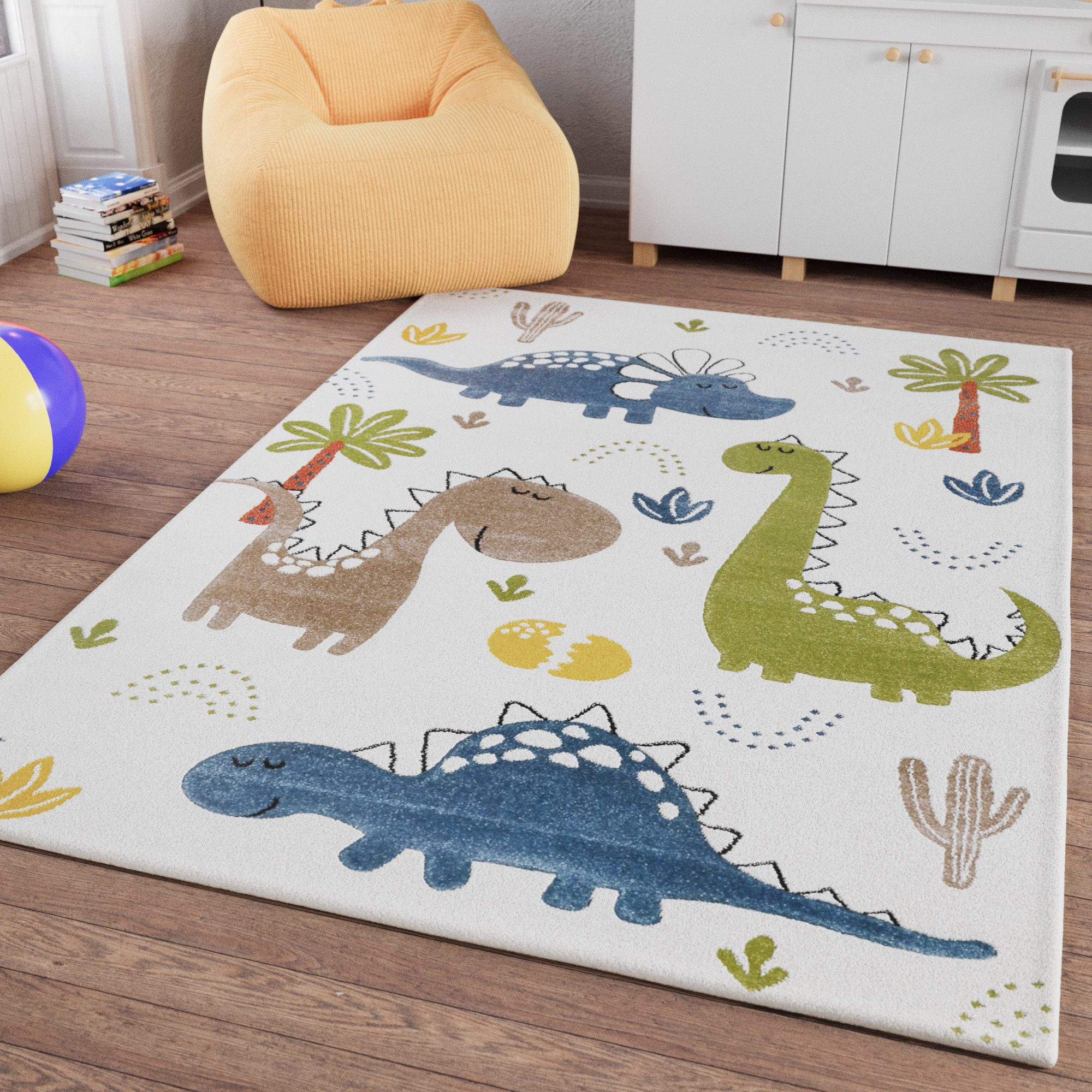 SMART KIDS Kinderteppich Dino & Friends, rechteckig, Höhe: 10 mm, Moderner Spielteppich, strapazierfähig, pflegeleicht, Konturenschnitt